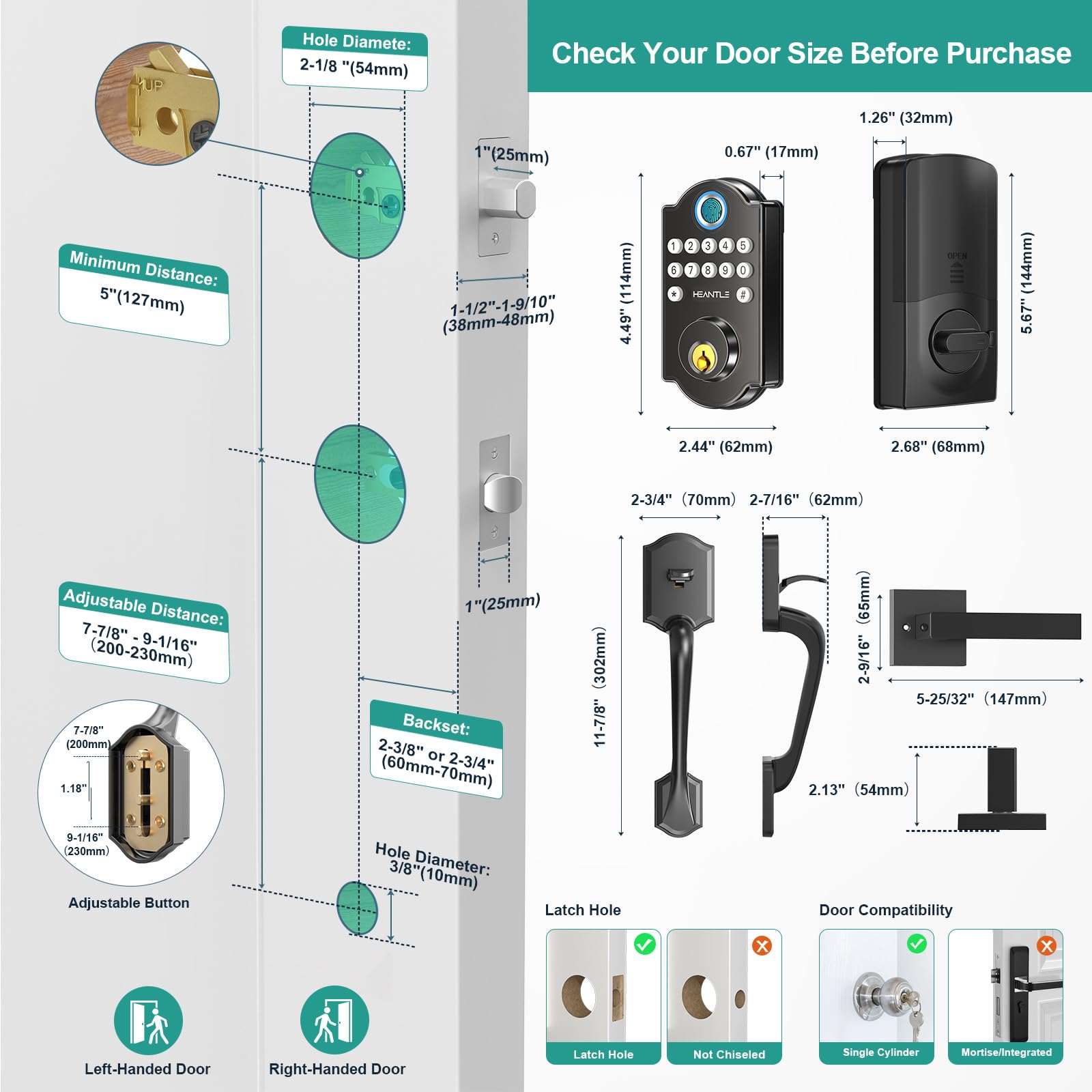 HEANTLE Smart WiFi Door Lock with Fingerprint, Keypad & App Control - Keyless Entry Deadbolt for Front Door - Works with Alexa, Auto-Lock - Perfect for Home Security & Smart Home Automation