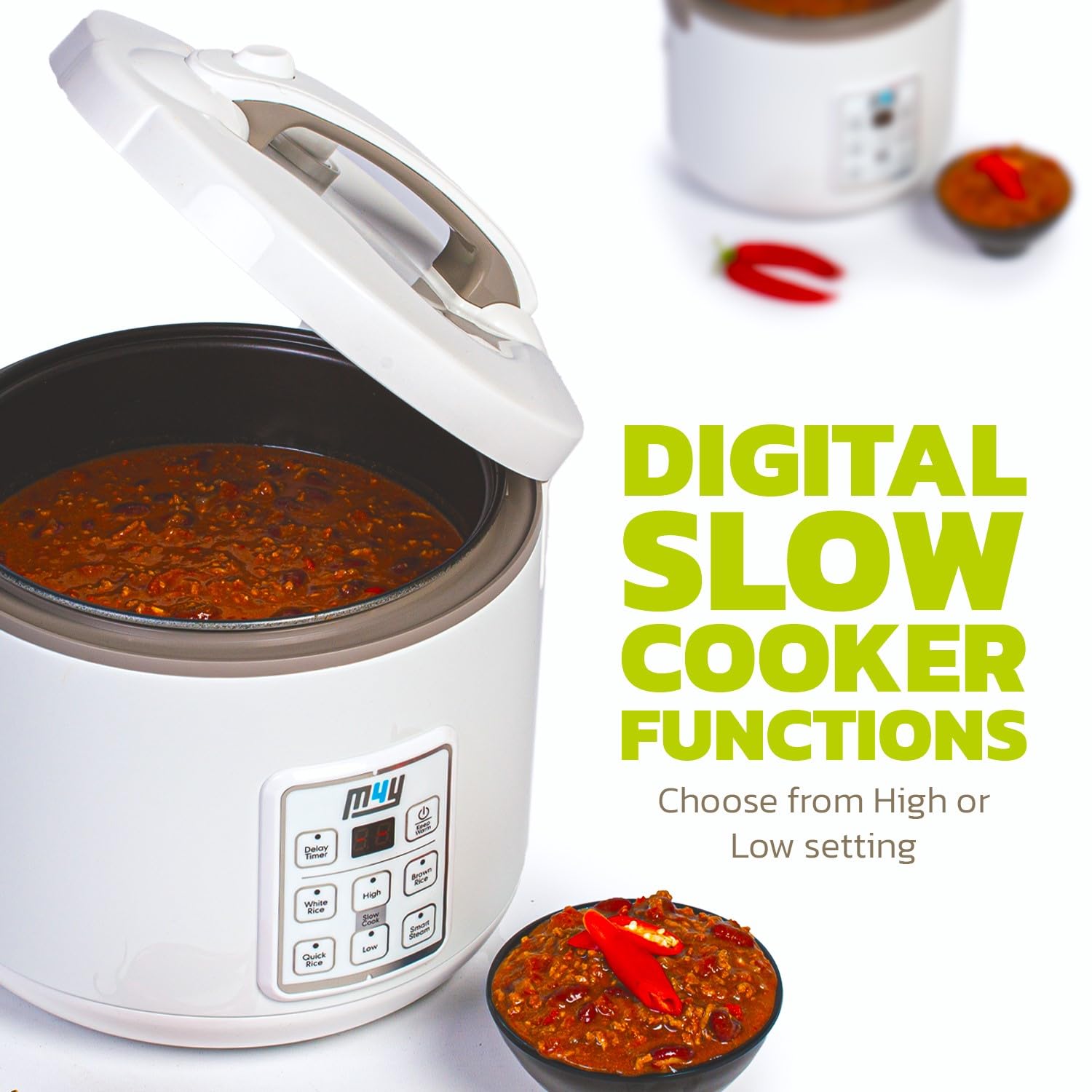 M4Y 1.2L Multi-Functional Rice Cooker with Slow Cooker & Steamer - 6-Cup Capacity for 1-6 People | Keep Warm, Delay Timer, Premium Non-Stick Inner Pot | Includes Spatula & Measuring Cup | Perfect for Rice, Soups, Stews & Meal Prep | Quick & Easy Cooking for Families, Dorms & Small Kitchens