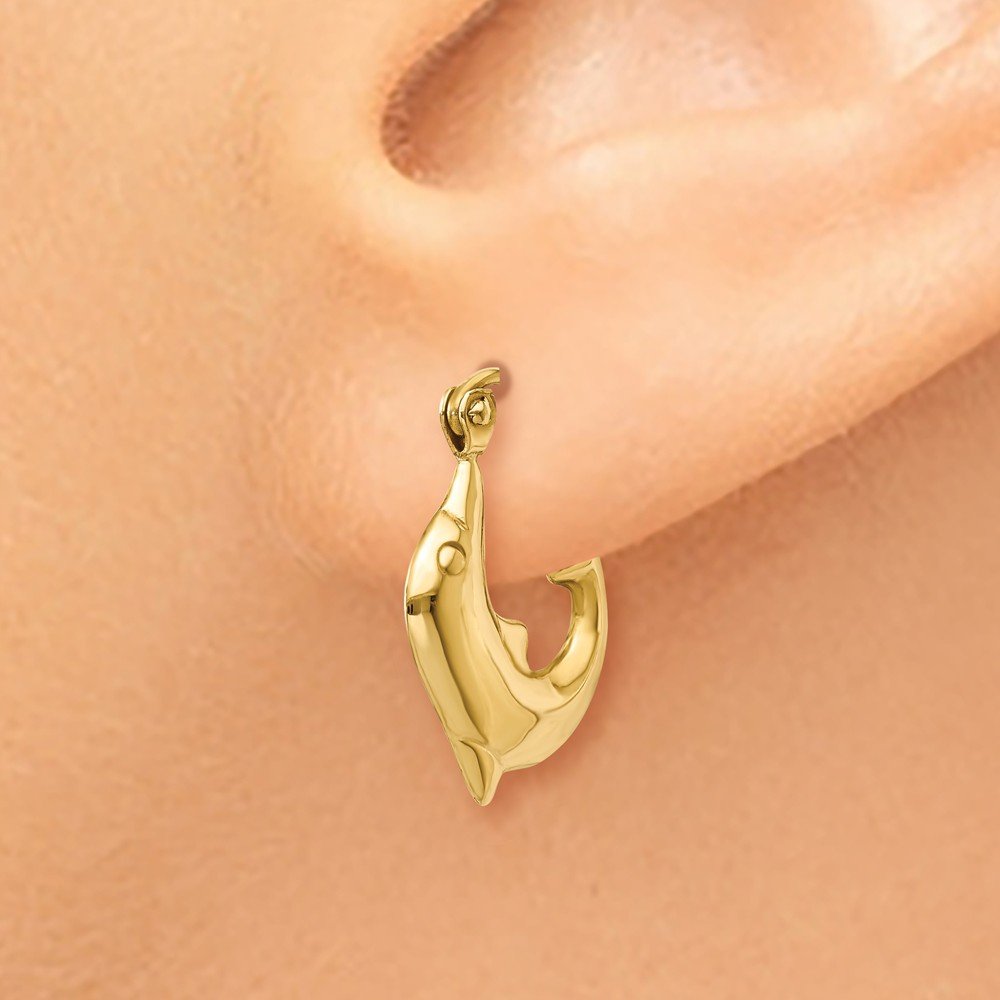 14K Yellow Gold Polished Dolphin Hoop Earrings for Women - Elegant Dainty Jewelry Gift for Her - Perfect for Beach Vacations, Summer Outfits & Ocean Lovers