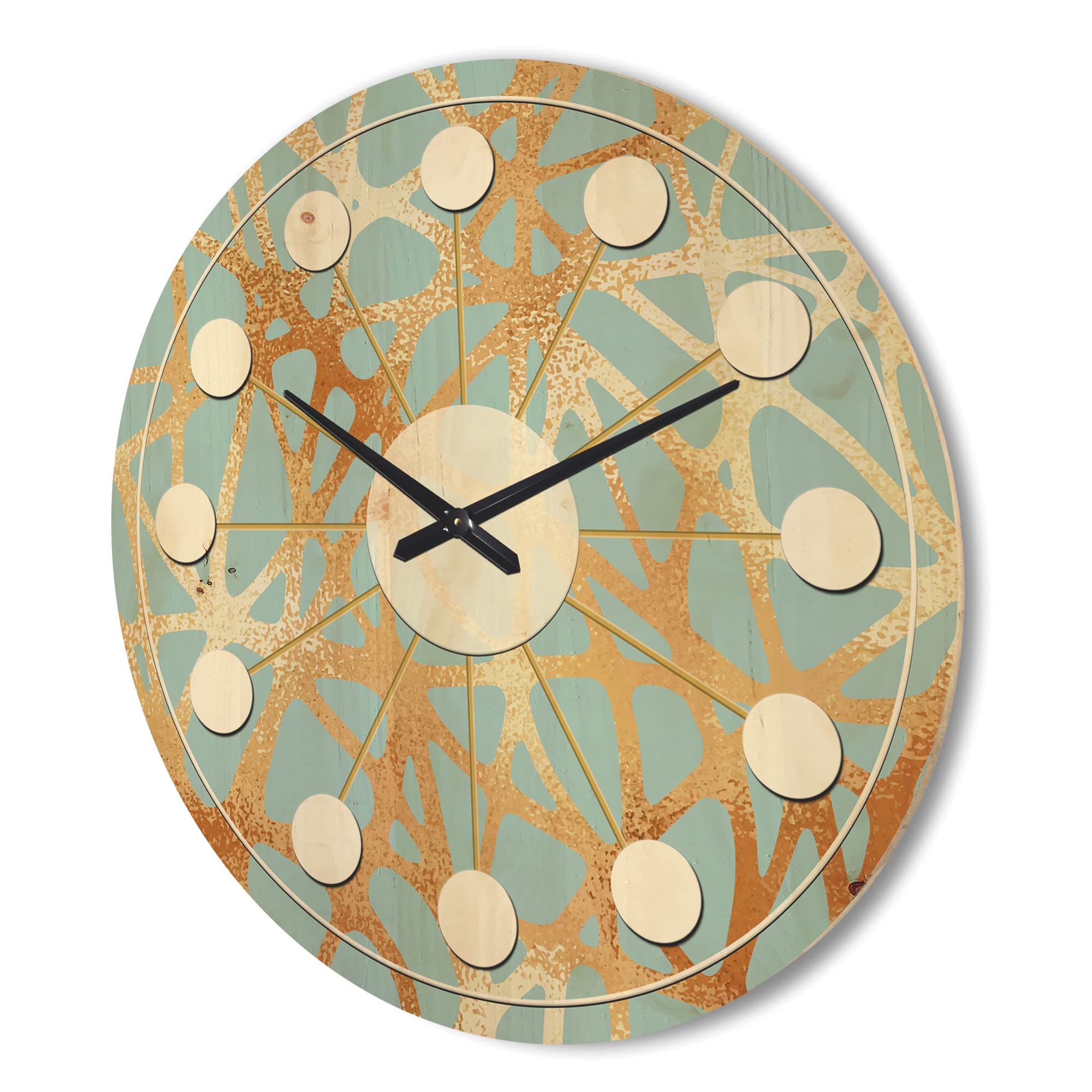 Metallic Golden Luxury Geometric Wall Clock - Large Mid-Century Modern Wooden Clock for Living Room, Bedroom & Office Décor | Stylish Oversized Decorative Wall Art