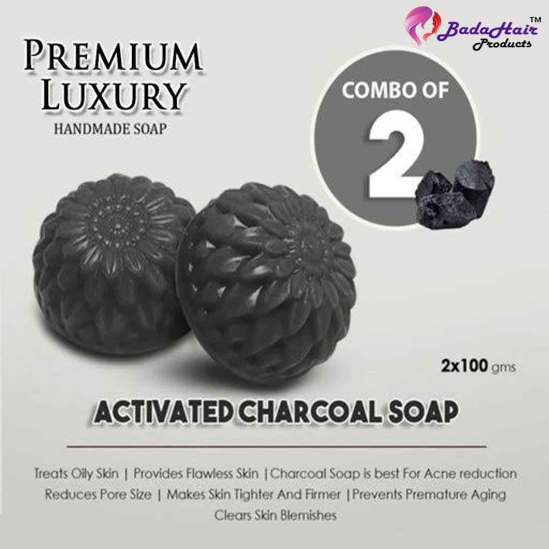 Badahair Charcoal Bath Soap for Face & Body - Deep Cleansing, Skin Brightening & Whitening, Removes Dirt & Germs, Natural Skin Protection (Set of 2) - Perfect for Daily Skincare Routine & Acne-Prone Skin