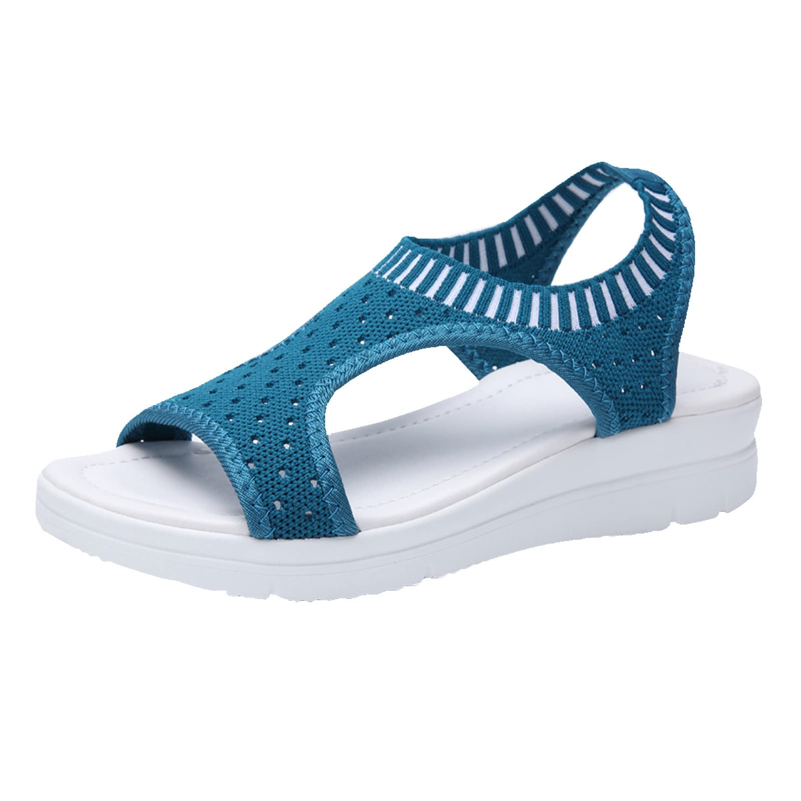 Women's Breathable Sports Sandals - Elastic Open Toe Casual Shoes with Hollow Out Design | Comfortable Cloth Wedge Sandals for Walking, Beach & Outdoor Activities (Black)