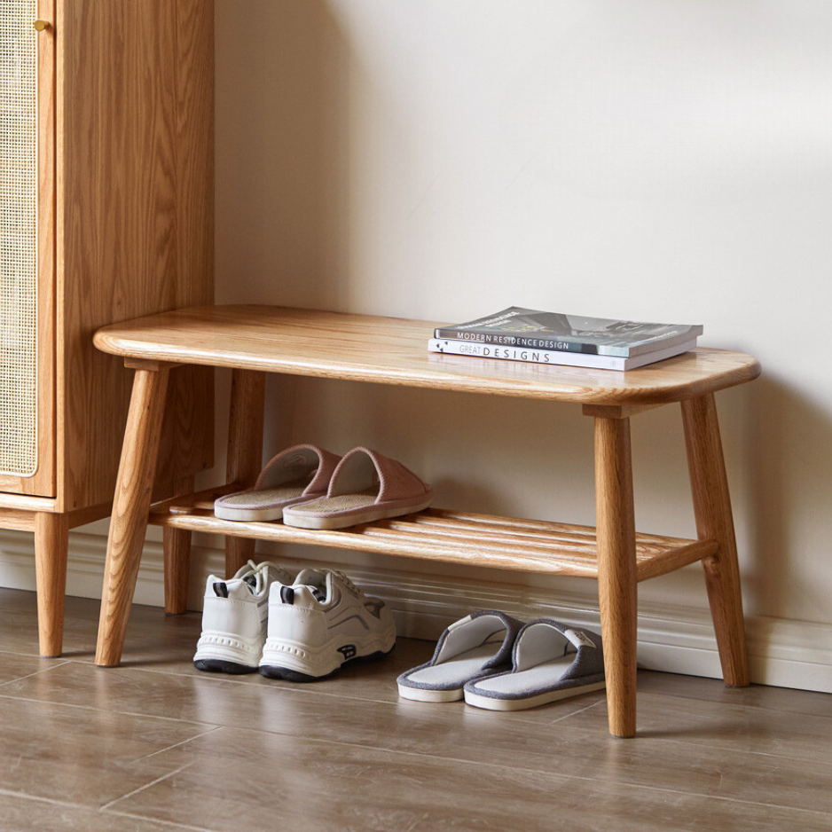 Solid Oak Wood Shoe Bench - Sturdy Entryway Storage with Seat | Perfect for Hallway, Mudroom & Bedroom Organization