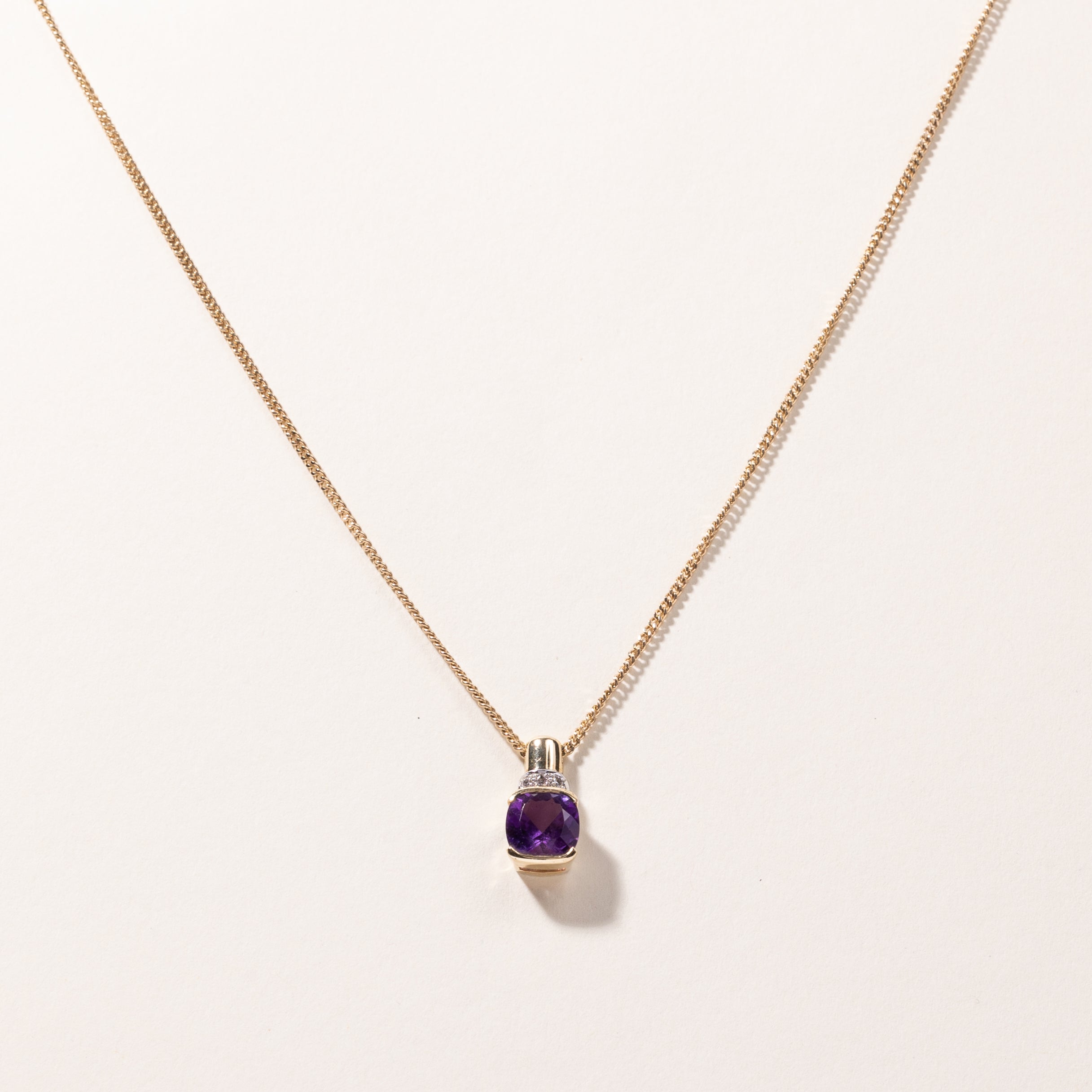 10K Yellow Gold Amethyst and Diamond Pendant Necklace for Women - 2.31ct Natural Amethyst & 0.03ctw Diamond Accents - 25 Inch Chain - Elegant Jewelry Gift for Birthday, Anniversary & Valentine's Day