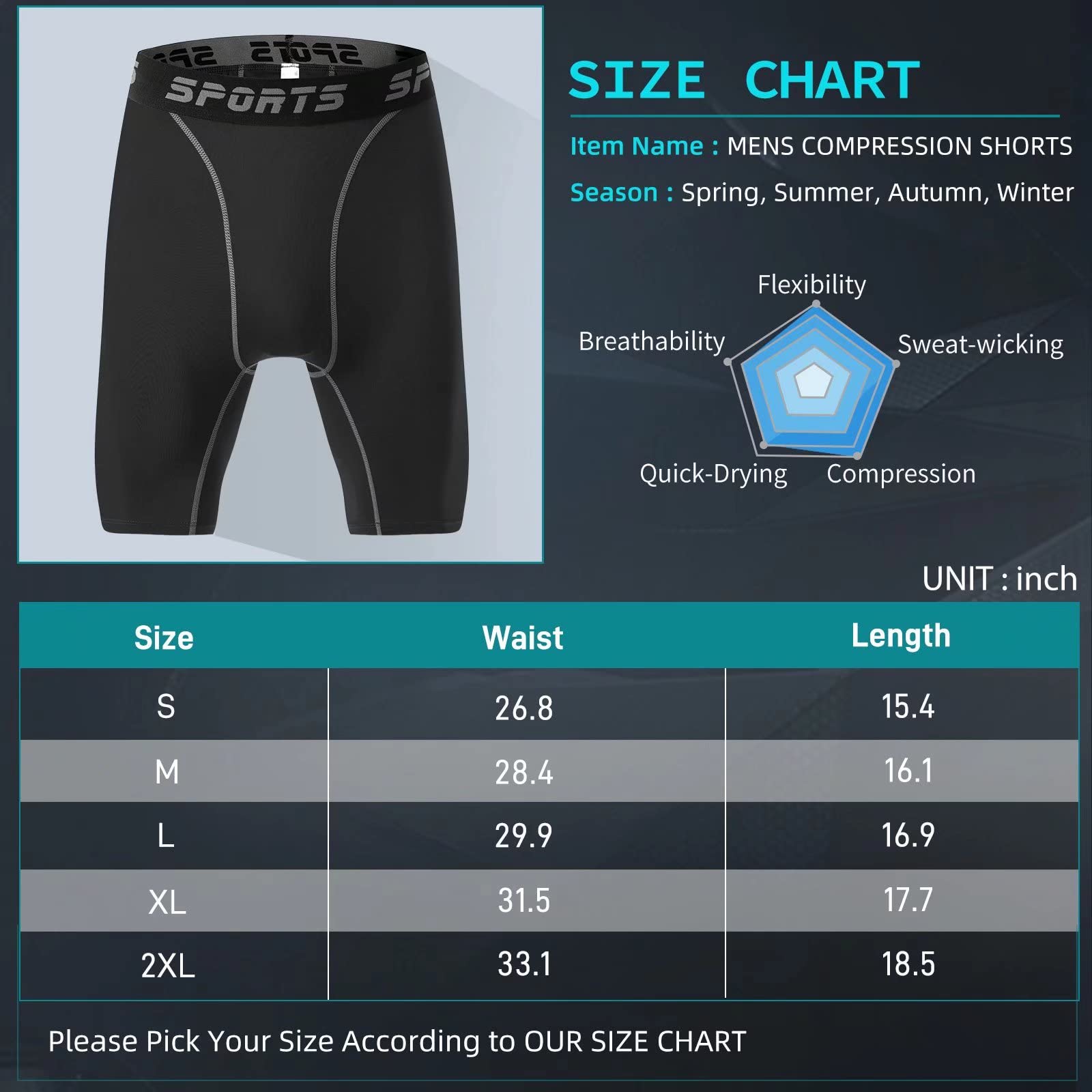 1 or 2 Pack Men's Compression Shorts - Cool Dry Athletic Underwear, Spandex Running Sport Shorts with Muscle Support - Ideal for Gym, Running, Cycling & Workouts