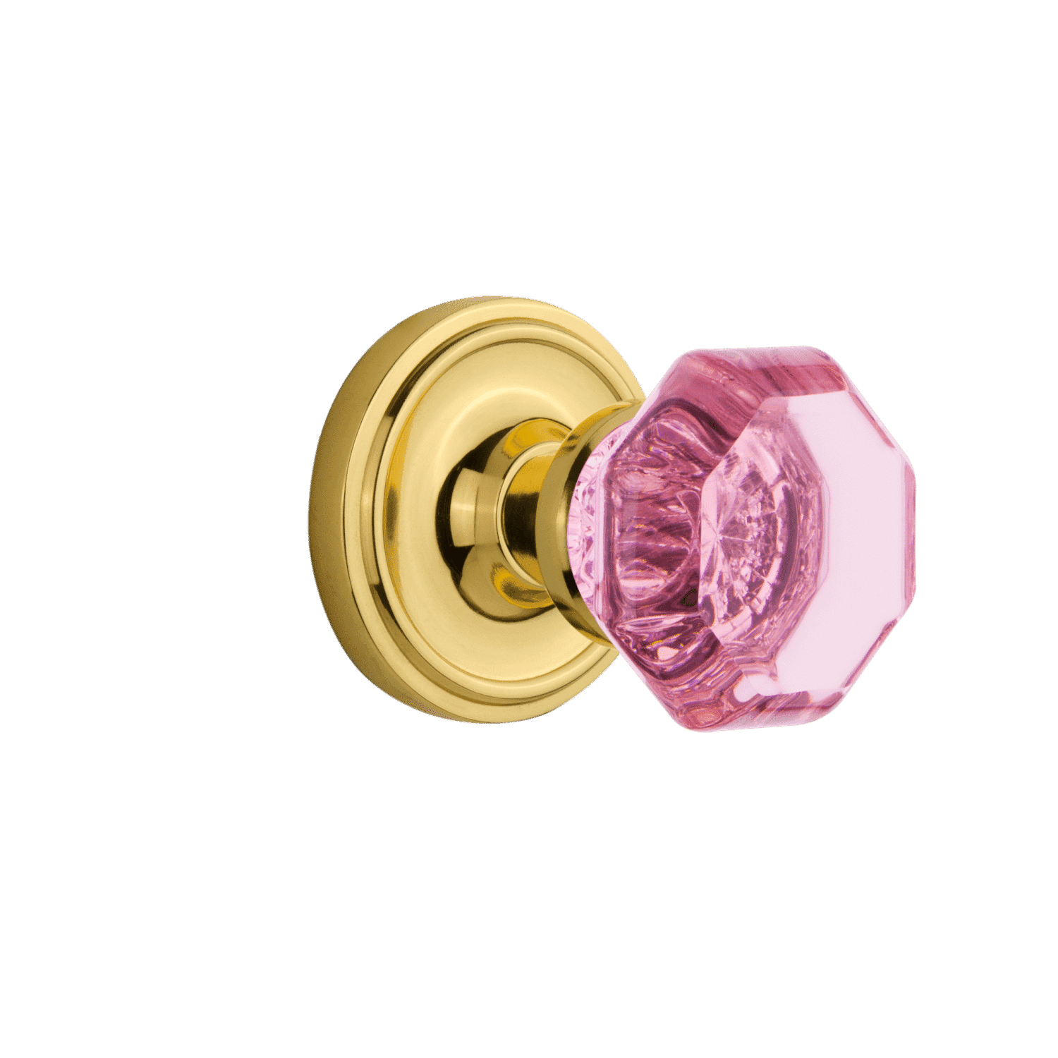 Vintage Rosette with Pink Waldorf Knob in Polished Brass - Perfect for Cabinet Hardware, Drawer Pulls & Furniture Restoration Projects