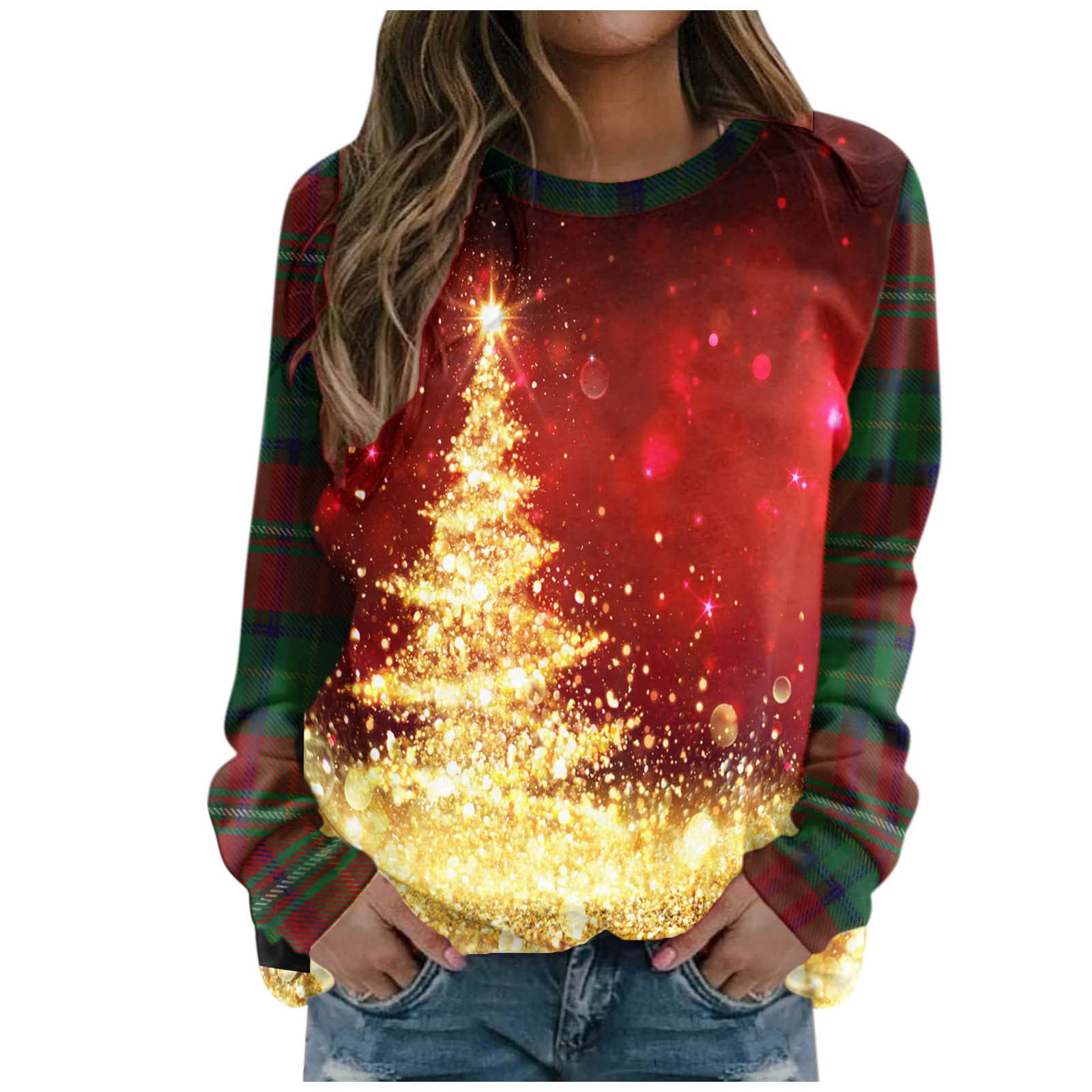 Xiloccer Women's Ugly Christmas Sweater 2023 - Funny Holiday Crewneck Long Sleeve Shirt & Winter Tops for Parties, Family Gatherings & Christmas Photos