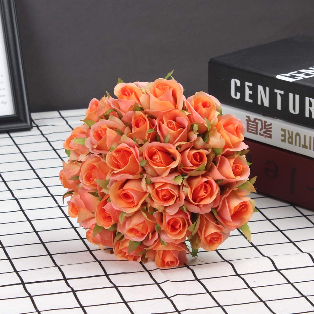 Artificial Rose Flowers - 26 Heads Ivory Bridal Bouquet for Wedding, DIY Floral Arrangement, Home & Hotel Decoration (Orange) | Perfect for Wedding Centerpieces, Bridal Showers, Party Decor & Room Styling