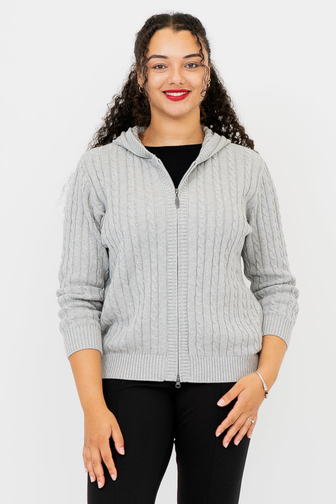 Elsie Sweater Women's Silver Cotton Knit Pullover - Cozy Casual Wear for Fall & Winter Fashion