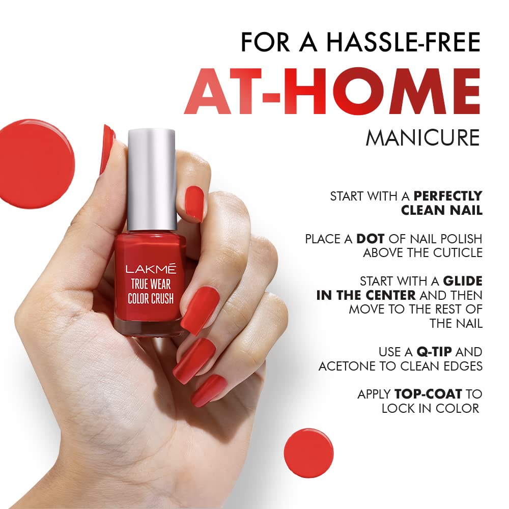 LAKMÉ True Wear Color Crush Glossy Finish Nail Polish - Crush 81 (6ml & 75ml) | Long-Lasting Shine for Manicures & Pedicures | Perfect for Parties, Weddings & Everyday Wear