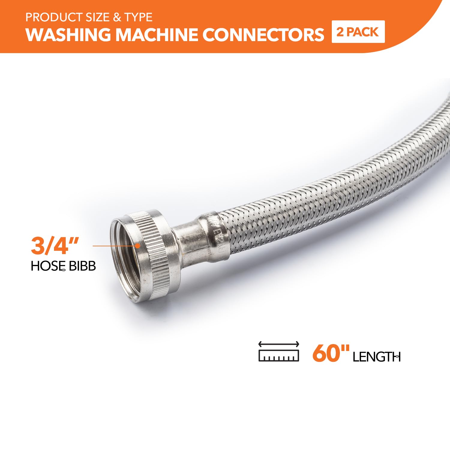 Stainless Steel Washing Machine Hose - Heavy Duty, Burst-Proof - for Laundry & Appliances