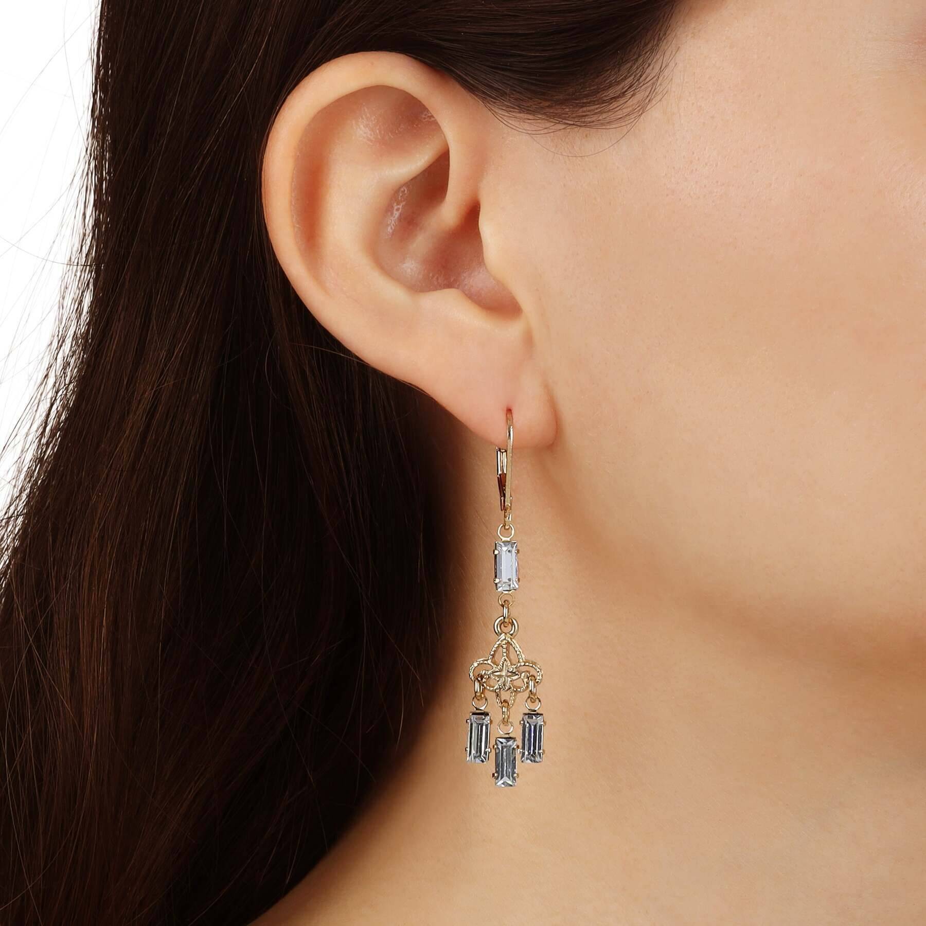 1928 Jewelry Baguette Glass Crystal Dangle Earrings for Women - Vintage Style Statement Earrings for Party, Wedding & Evening Wear