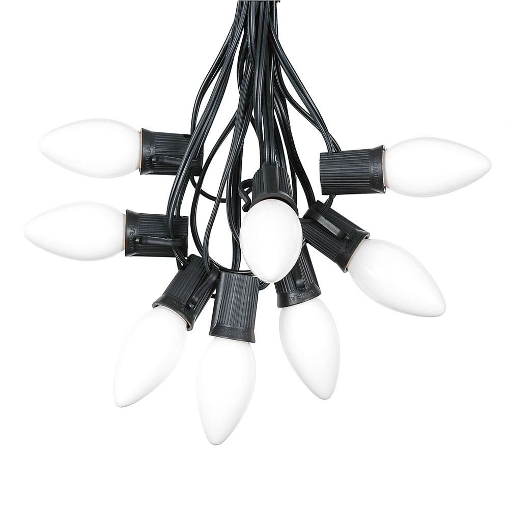 100 Foot C9 White Ceramic Christmas String Lights - Outdoor Holiday Lights with Opaque Bulbs & Black Wire - Perfect for Roofline, Trees, and Patio Decorations