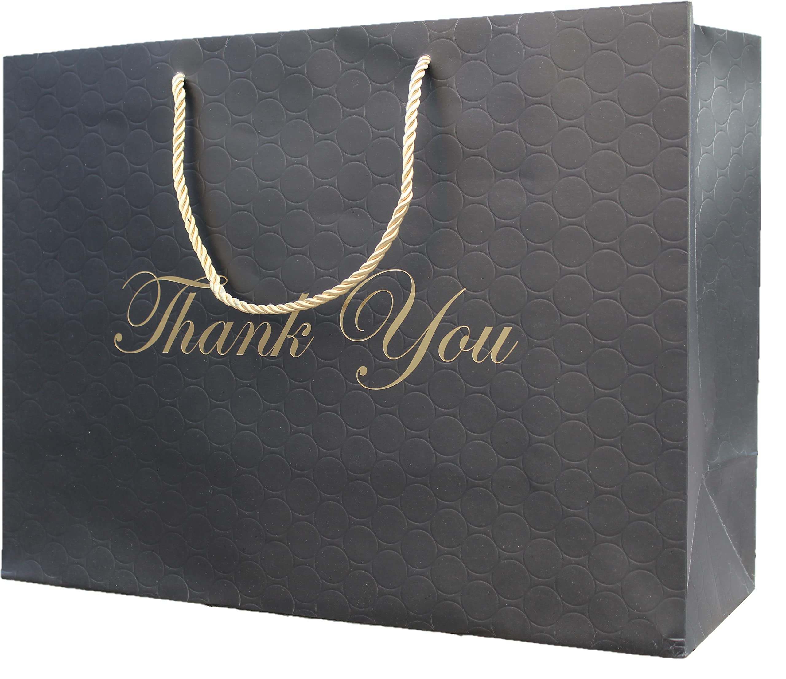 MODEENI Extra Large Black Thank You Gift Bags - 10 Pack (16x6x12 Inches) - Premium Luxury Matte Finish Paper Bags with Gold Foil Handles - Perfect for Birthday, Wedding, Anniversary, Christmas Gifts & Party Favors