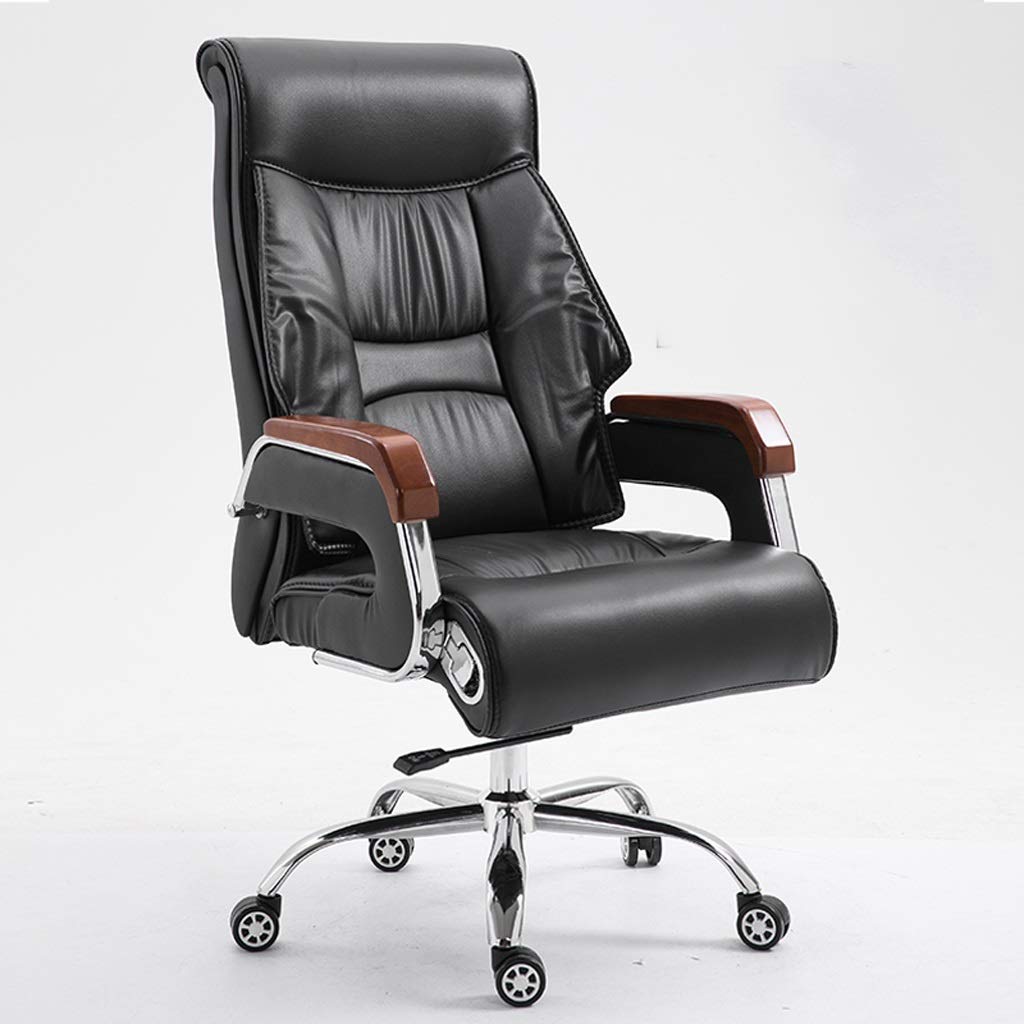 Ergonomic Office Chair - High Back Leather Executive Swivel Chair with Adjustable Height, Lumbar Support & 360° Rotation for Home Office, Gaming, Study & Conference Rooms (Black)