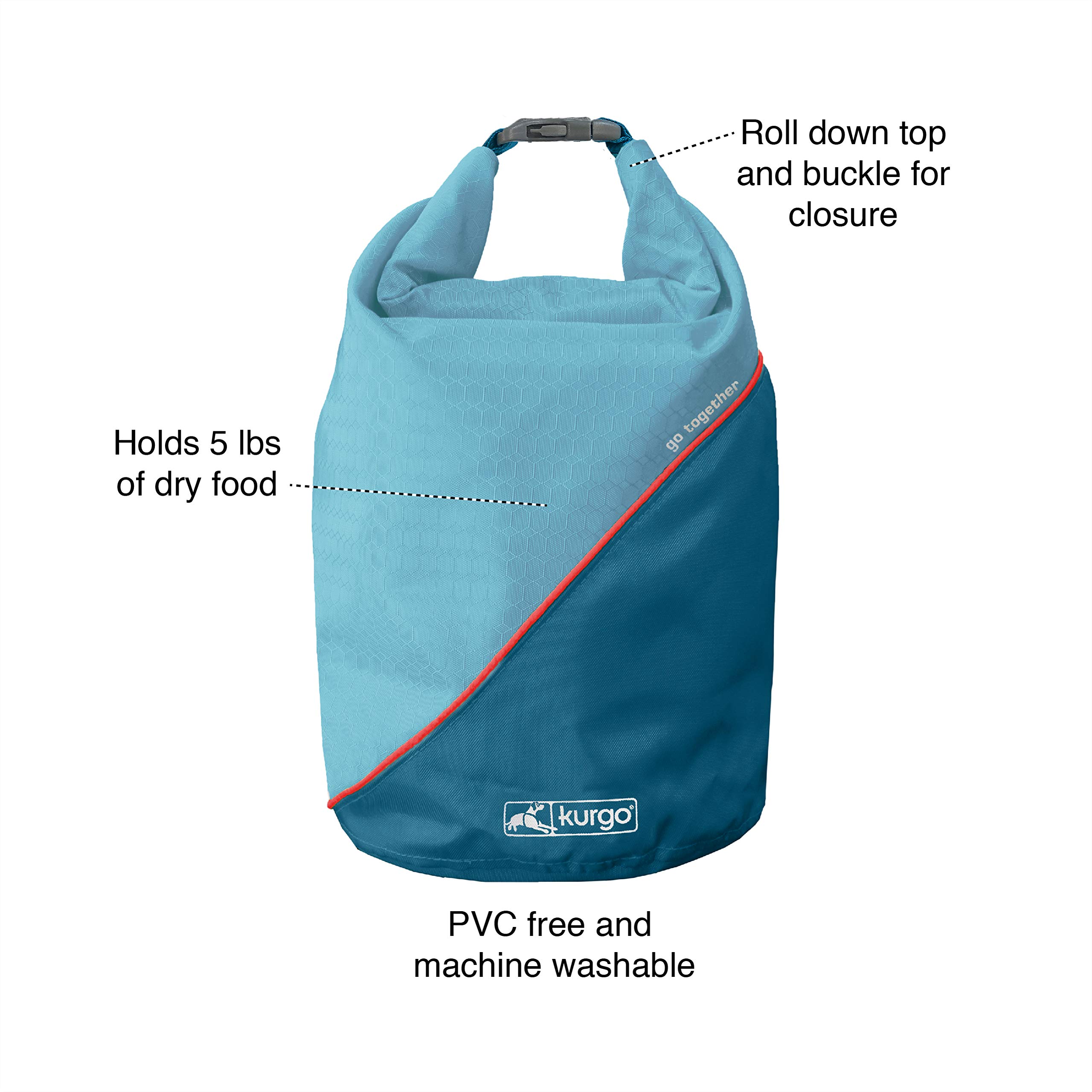 Kurgo Kibble Carrier for Dogs - Portable Dog Food Travel Bag & Storage Container | BPA Free, Foldable, Holds 5 lbs | Perfect for Camping, Hiking & Outdoor Adventures (Coastal Blue)
