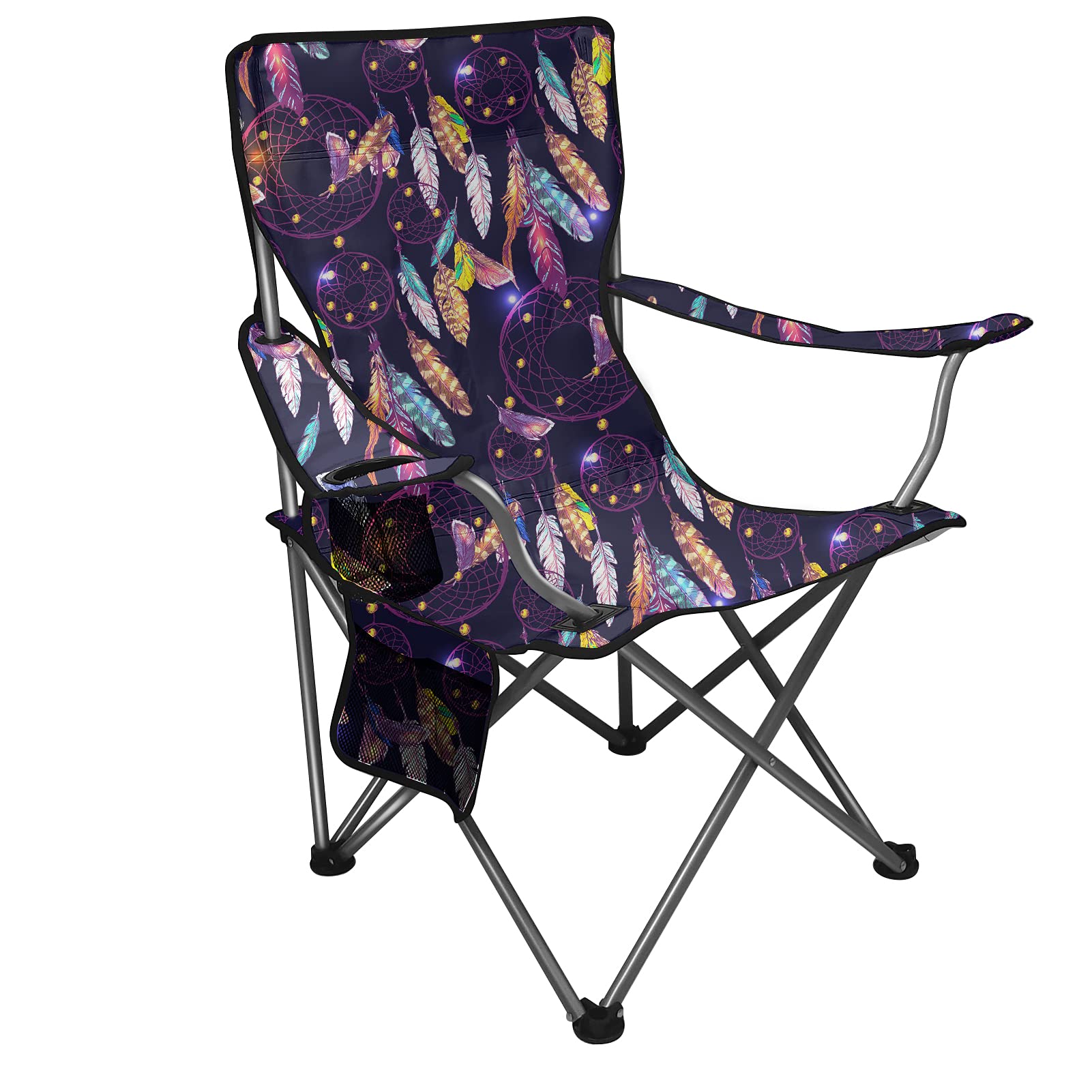 CLOHOMIN Heavy Duty Folding Beach Chair with Boho Feather Design - Purple Dream Catcher Style for Camping, Outdoor & Indoor Use | Perfect for Beach, Backyard, Picnics & Relaxation