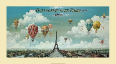 Ballooning Over Paris Art Poster Print by Isiah and Benjamin Lane - 36x20 Inches (Image Size 32x16) - Vintage Parisian Wall Decor for Living Room, Bedroom & Office