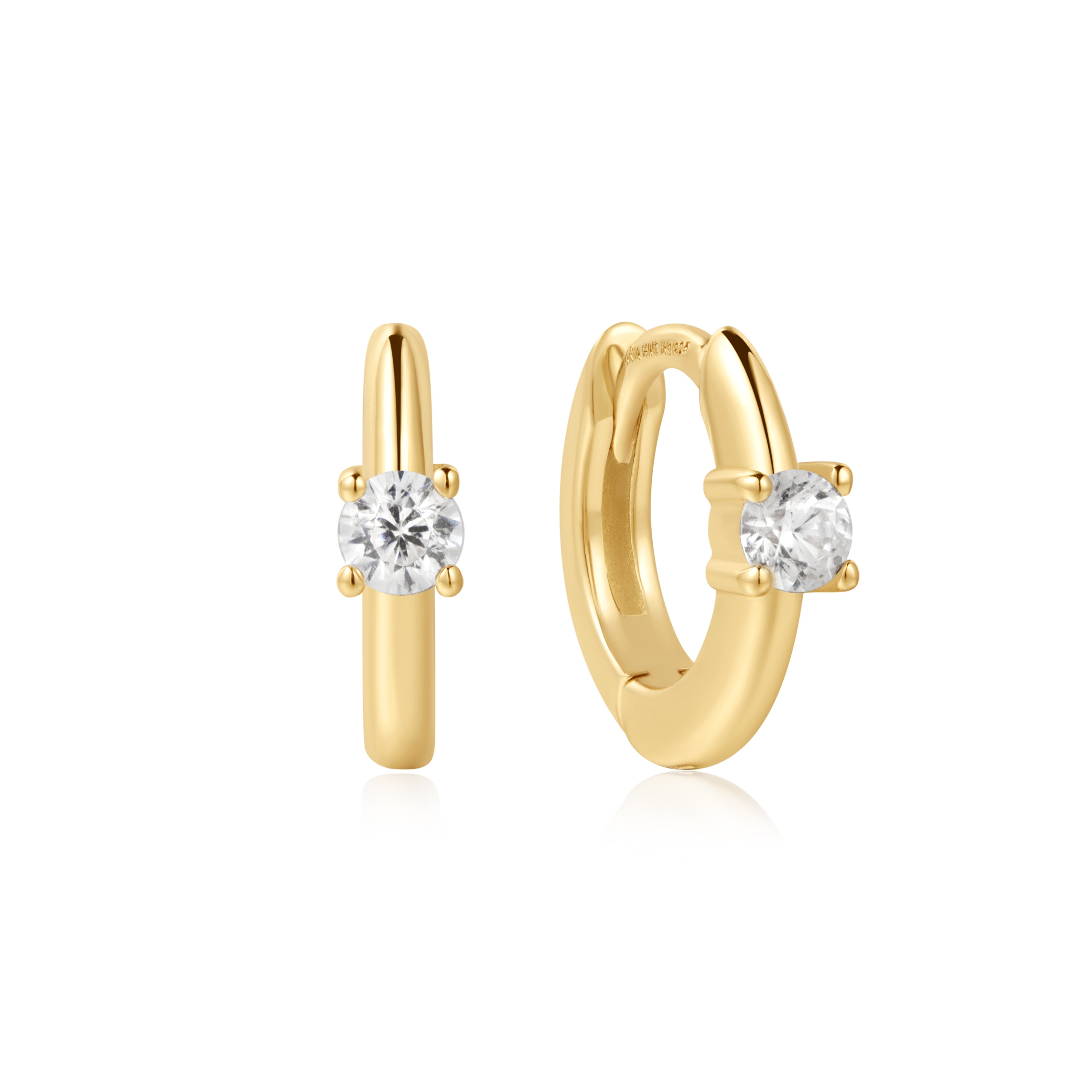14K Gold Plated Solitaire Cubic Zirconia Mini Huggie Hoop Earrings for Women - Perfect for Everyday Wear, Work & Special Occasions