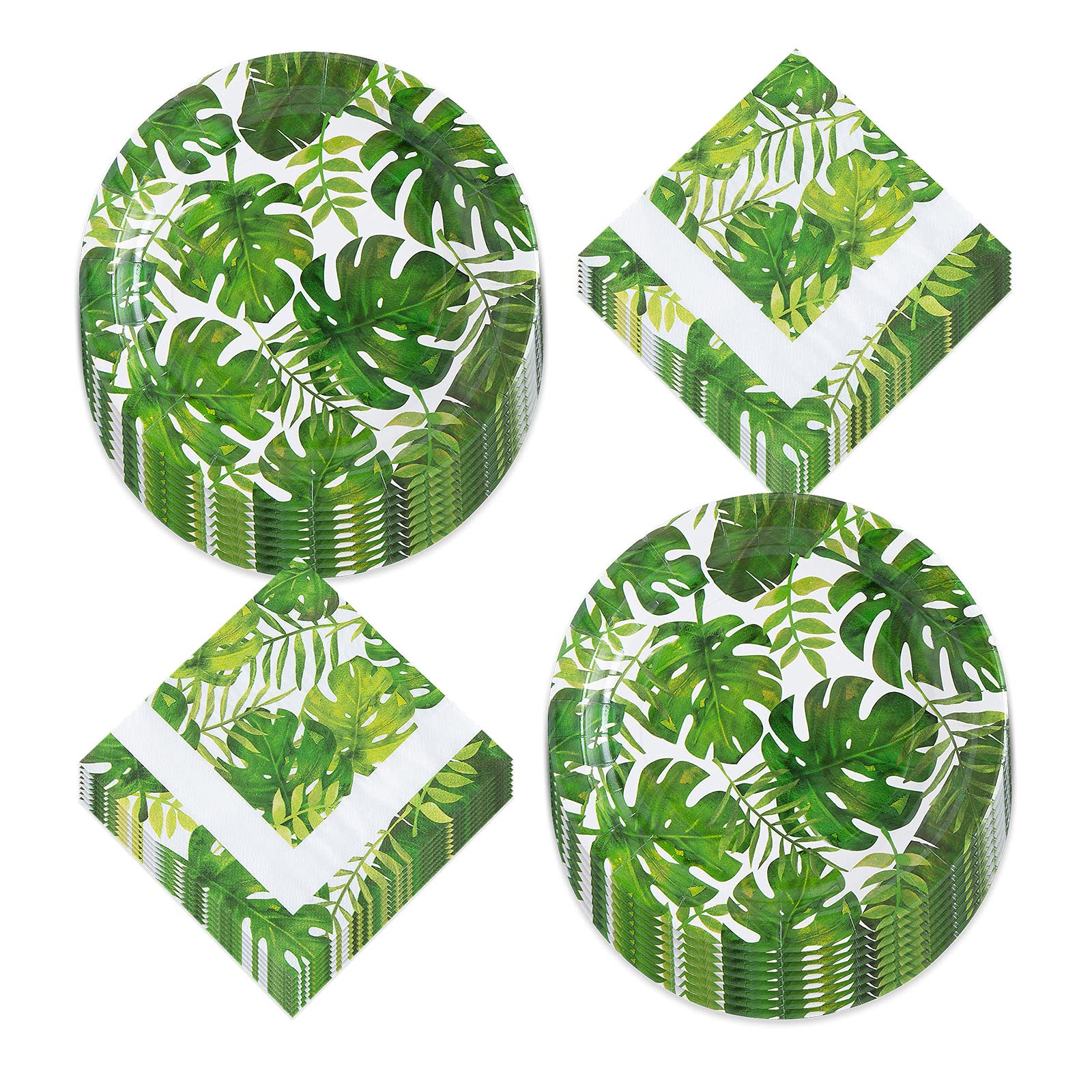 Eco-Friendly Tropical Green Palm Leaf Dinner Plates & Napkins Set - 16-Piece Biodegradable Disposable Tableware for Parties, Picnics, Weddings & Outdoor Events