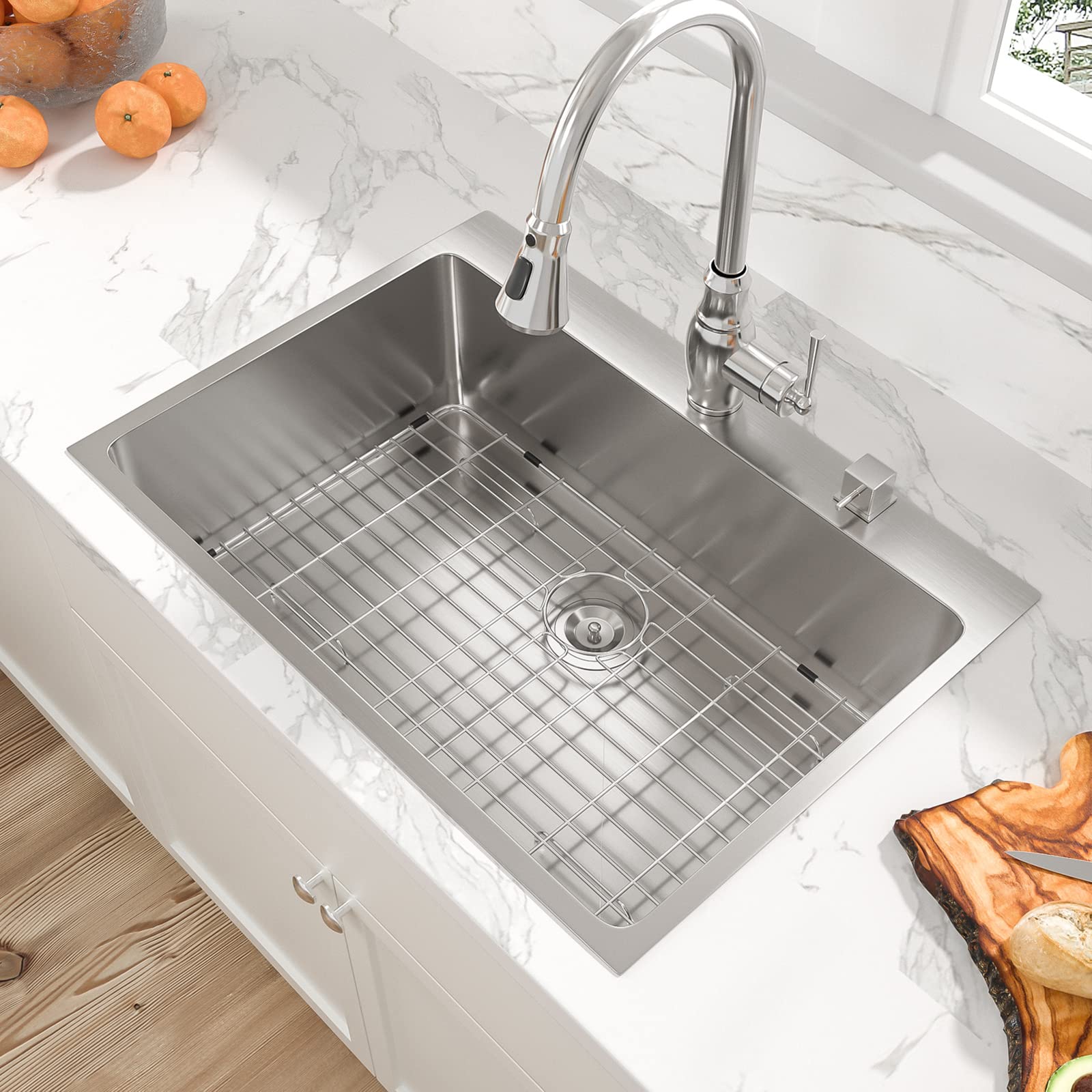 30 Inch Stainless Steel Topmount Kitchen Sink - Sarlai 16 Gauge Deep Single Bowl Basin with Round Corners, Ideal for Modern Home Kitchens and Renovations