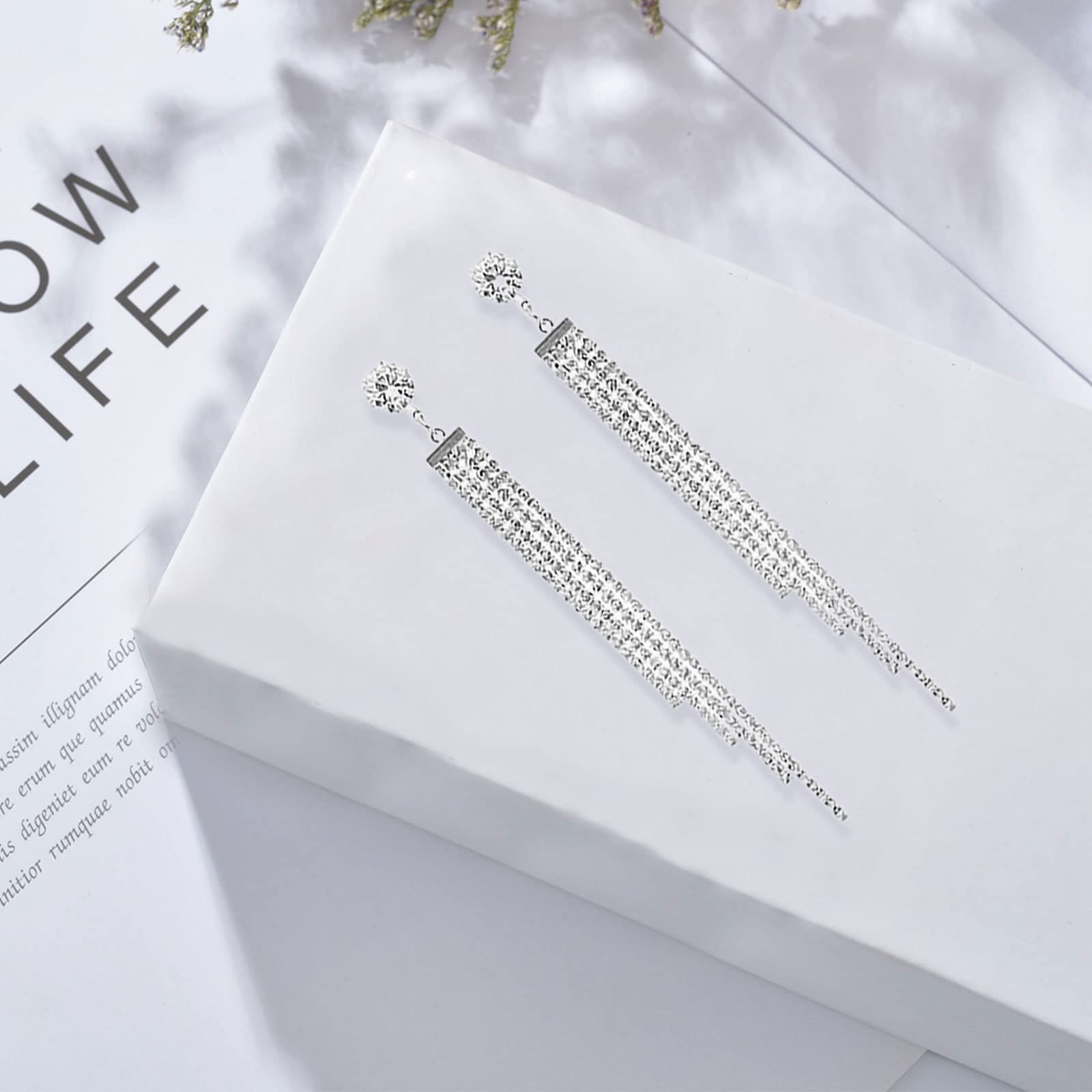 Sparkly Rhinestone Bow Dangle Earrings for Women - Trendy Silver Crystal Long Tassel Earrings | Perfect Christmas Gifts 2024 | Elegant for Parties, Weddings & Special Occasions