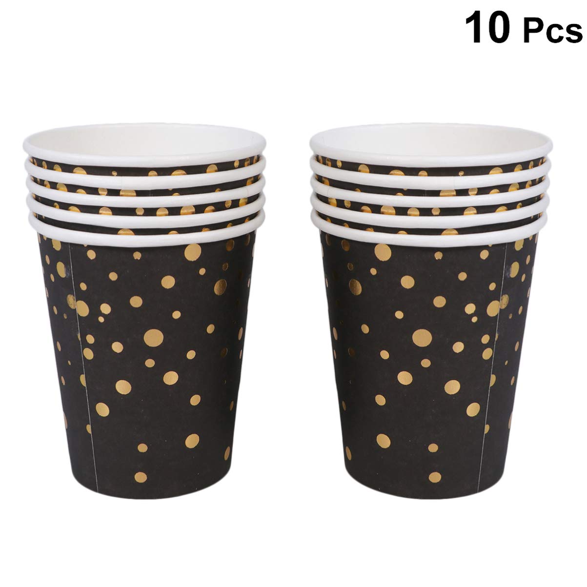 Eco-Friendly Gold Dot Disposable Paper Cups - 10-Pack Black Party Cups for Weddings, Birthdays & Anniversaries | Elegant Decor, Sustainable Choice for Celebrations & Events