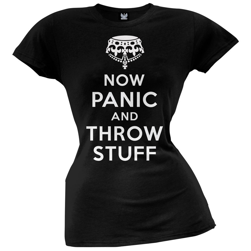 Now Panic and Throw Stuff Juniors T-Shirt - Small Black | Funny Sarcastic Graphic Tee for Teens | Perfect for School, Parties & Casual Wear