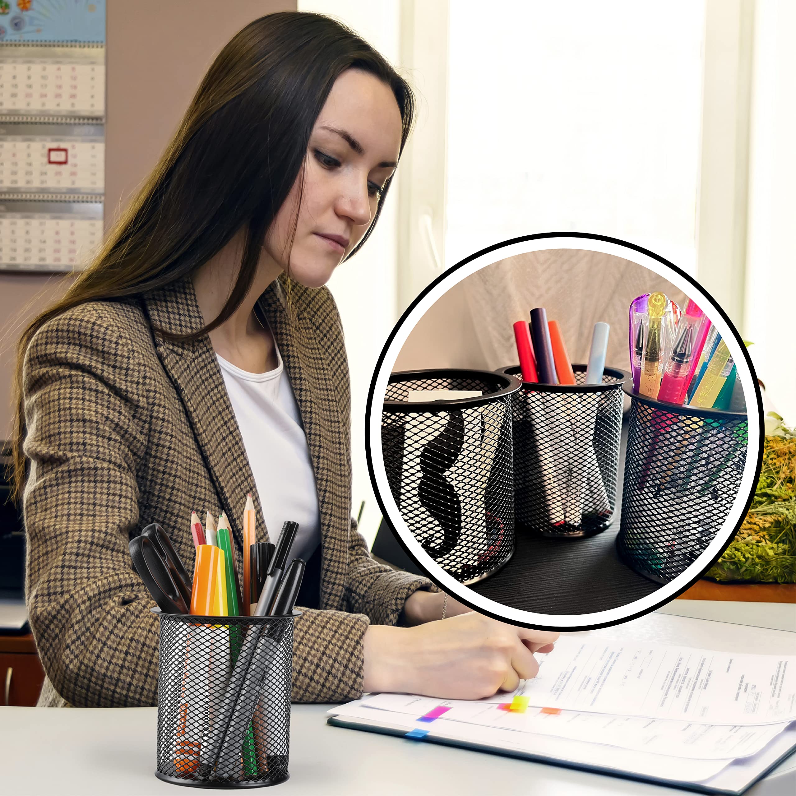 Mr. Pen - 3 Pack Metal Mesh Pencil Cup Holder, Black Desk Organizer for Pens, Pencils & Office Supplies | Perfect for Home, Office & School Workspace Organization