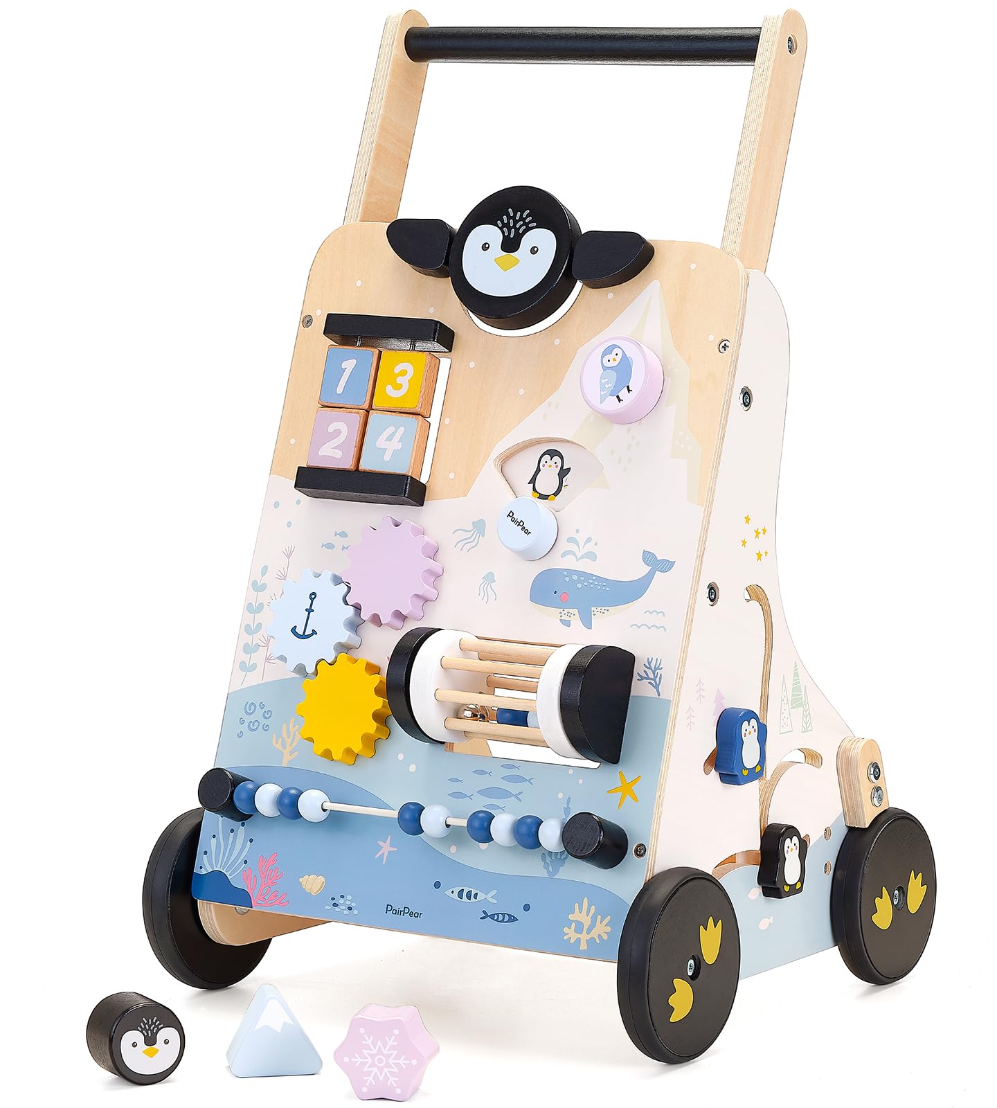 Montessori Wooden Baby Walker & Push Toy with Shape Sorter - Adjustable Speed Learning Activity Center for 1-3 Year Old Boys & Girls | Perfect for Early Childhood Development & Indoor Playtime (Polar Region Design)