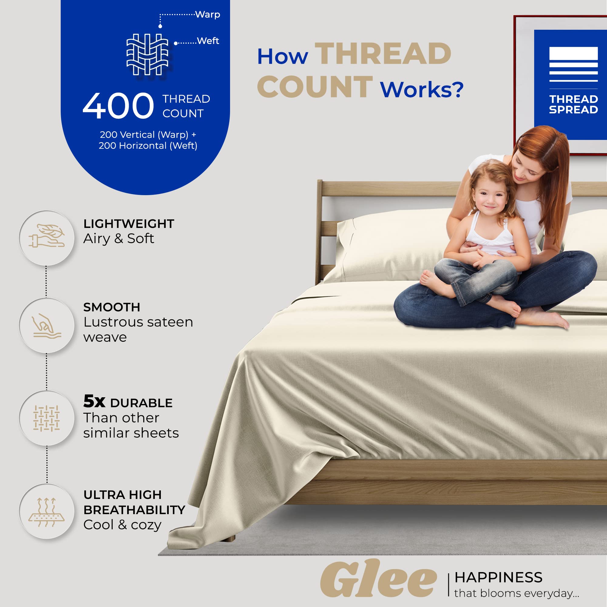 Premium 400 Thread Count 100% Cotton Twin Sheet Set - 3-Piece Cooling Luxury Sateen Bed Sheets with 16