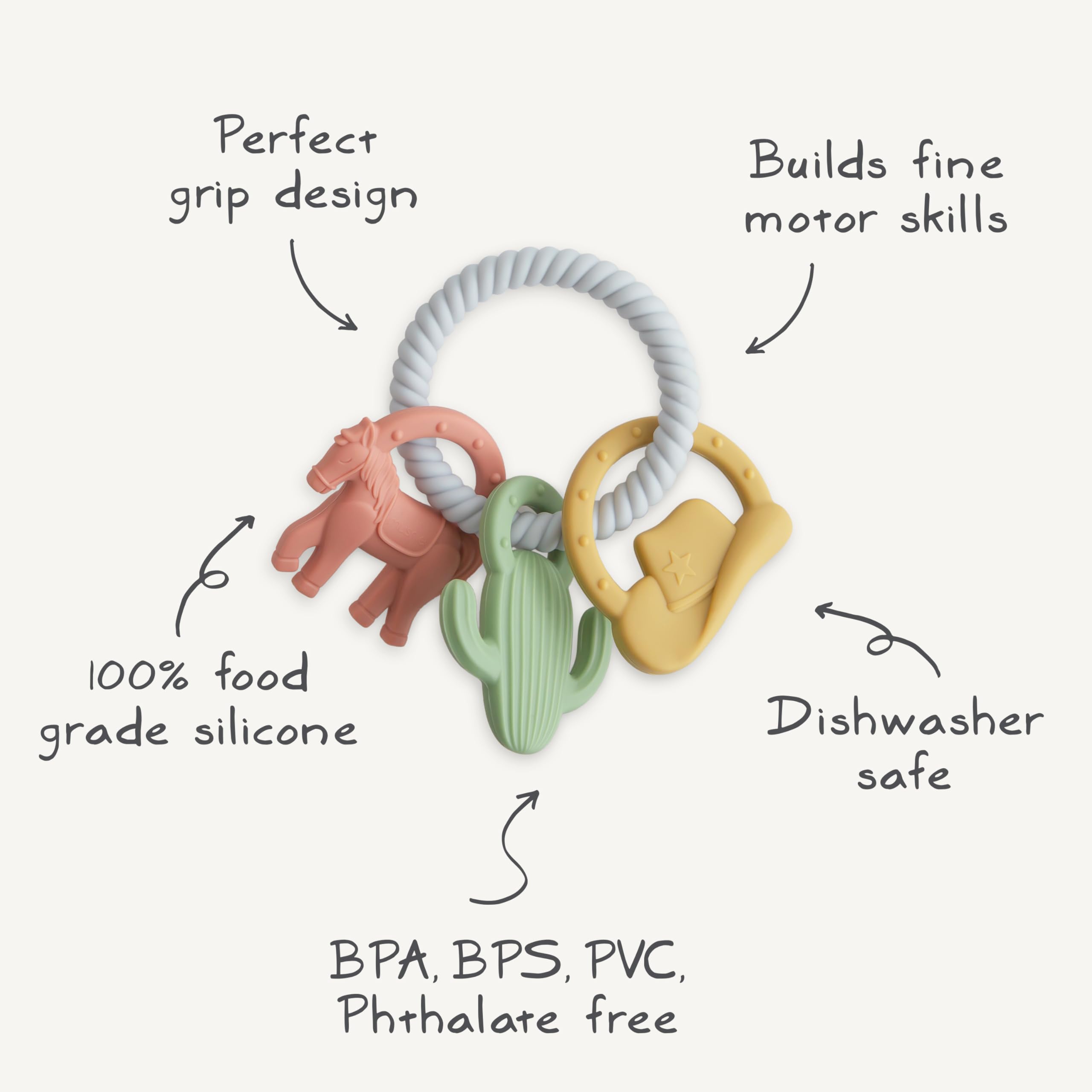 Mushie Silicone Western Teething Ring Toy for Babies - Safe & BPA-Free Teether for Soothing Sore Gums - Perfect for Infants & Toddlers During Teething, Travel & Playtime