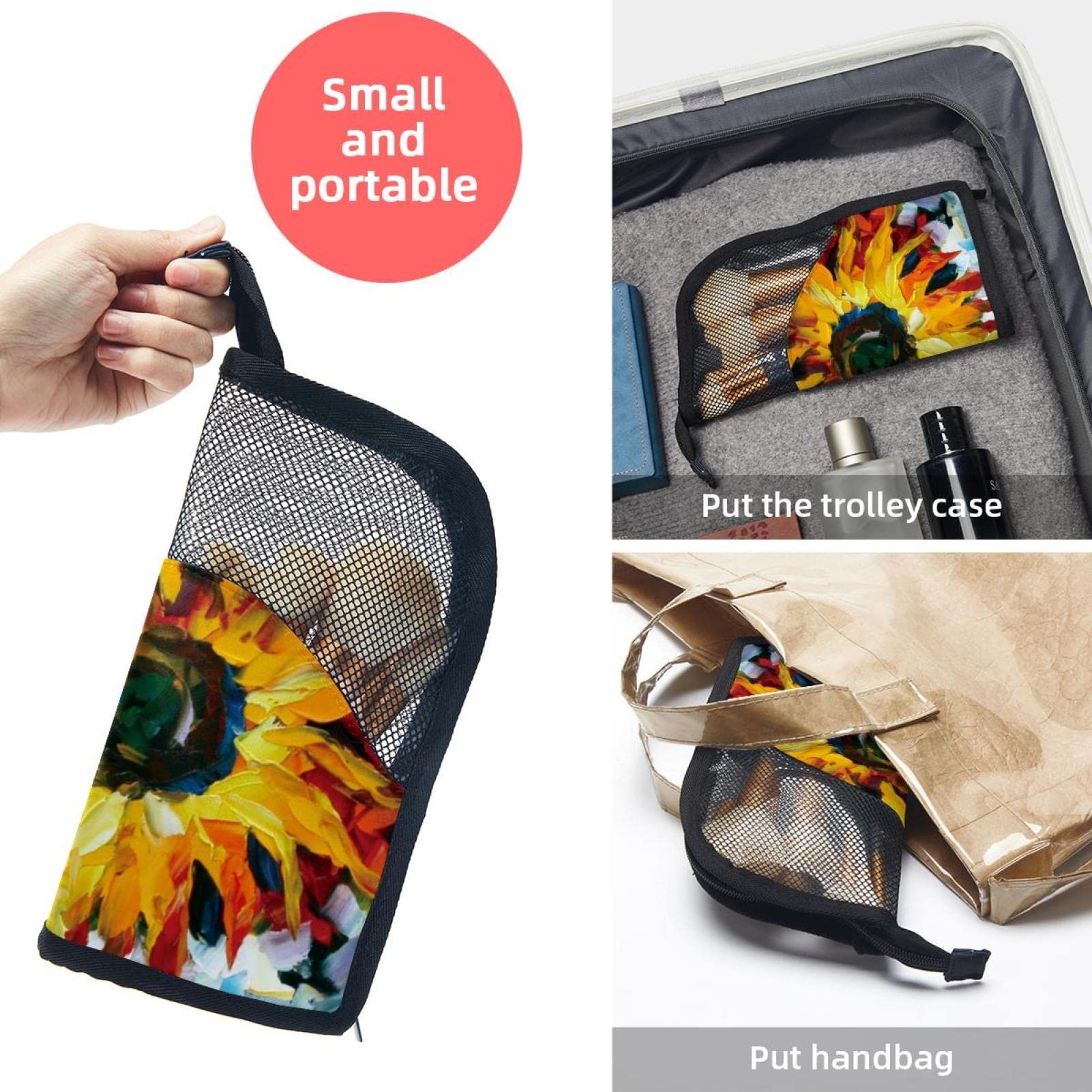 12-Piece Makeup Brush Organizer Bag with Oil Painting Sunflowers Design - Portable Cosmetic Brush Holder Case for Travel, Home & Professional Makeup Artists