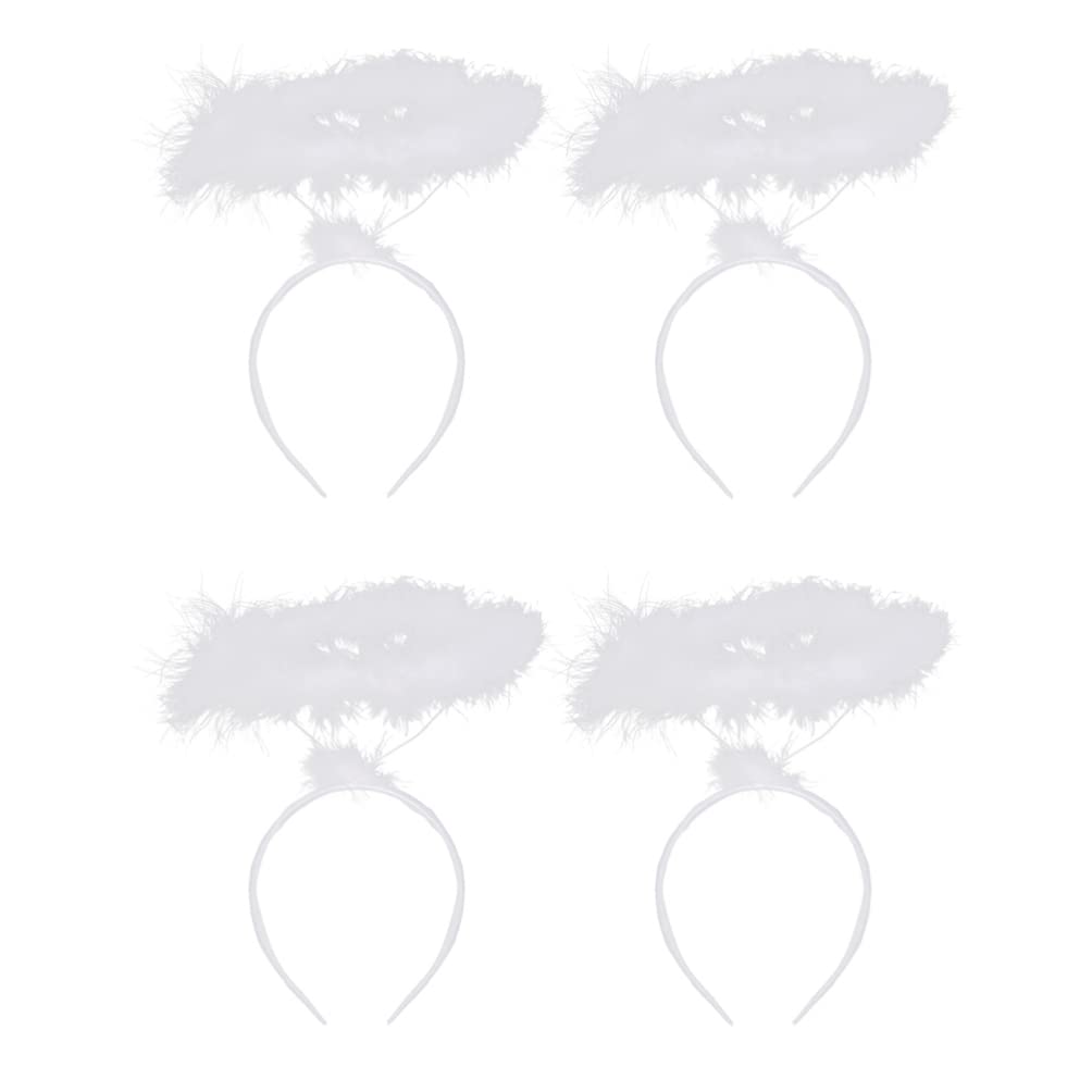 Lurrose 4Pcs Christmas Angel Halo Headbands - White Feather Angel Hair Accessories for Xmas Party, Cosplay, Costume Dress Up & Holiday Photos (Perfect for Christmas Celebrations, Nativity Plays, and Festive Photoshoots)