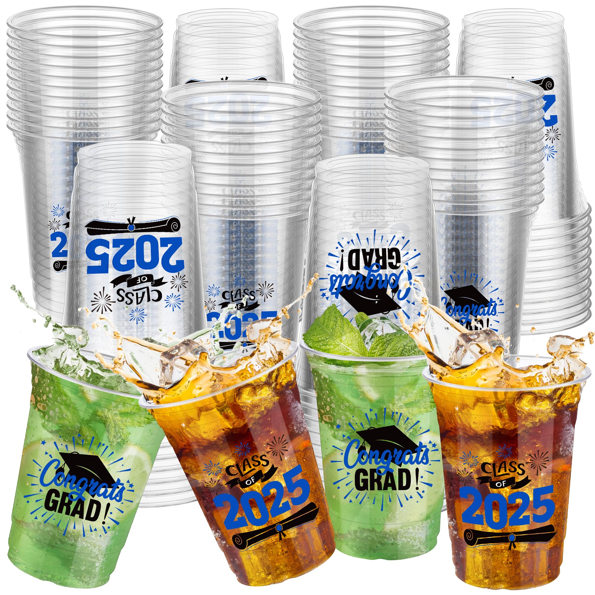 120 Pack 16oz Disposable Graduation Cups - Blue Plastic Drinking Cups for Graduation Party Supplies, Favors & Celebrations - Perfect for Graduation Ceremonies, School Parties & Commencement Events