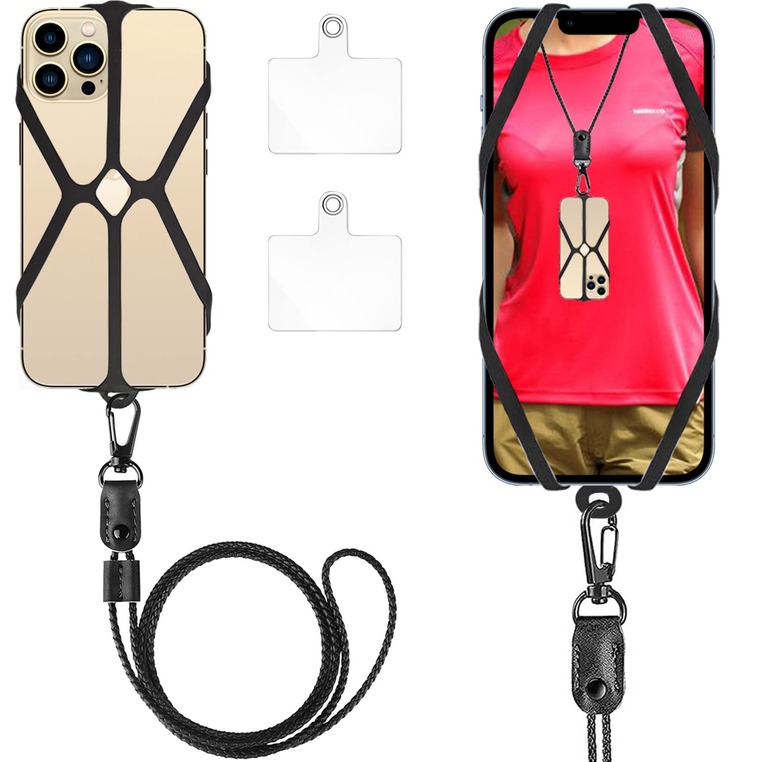Premium Cell Phone Lanyard with Silicone Holder - Adjustable Neck Strap for iPhone & Smartphones - Secure Hands-Free Convenience for Work, Travel & Outdoor Activities (Black)
