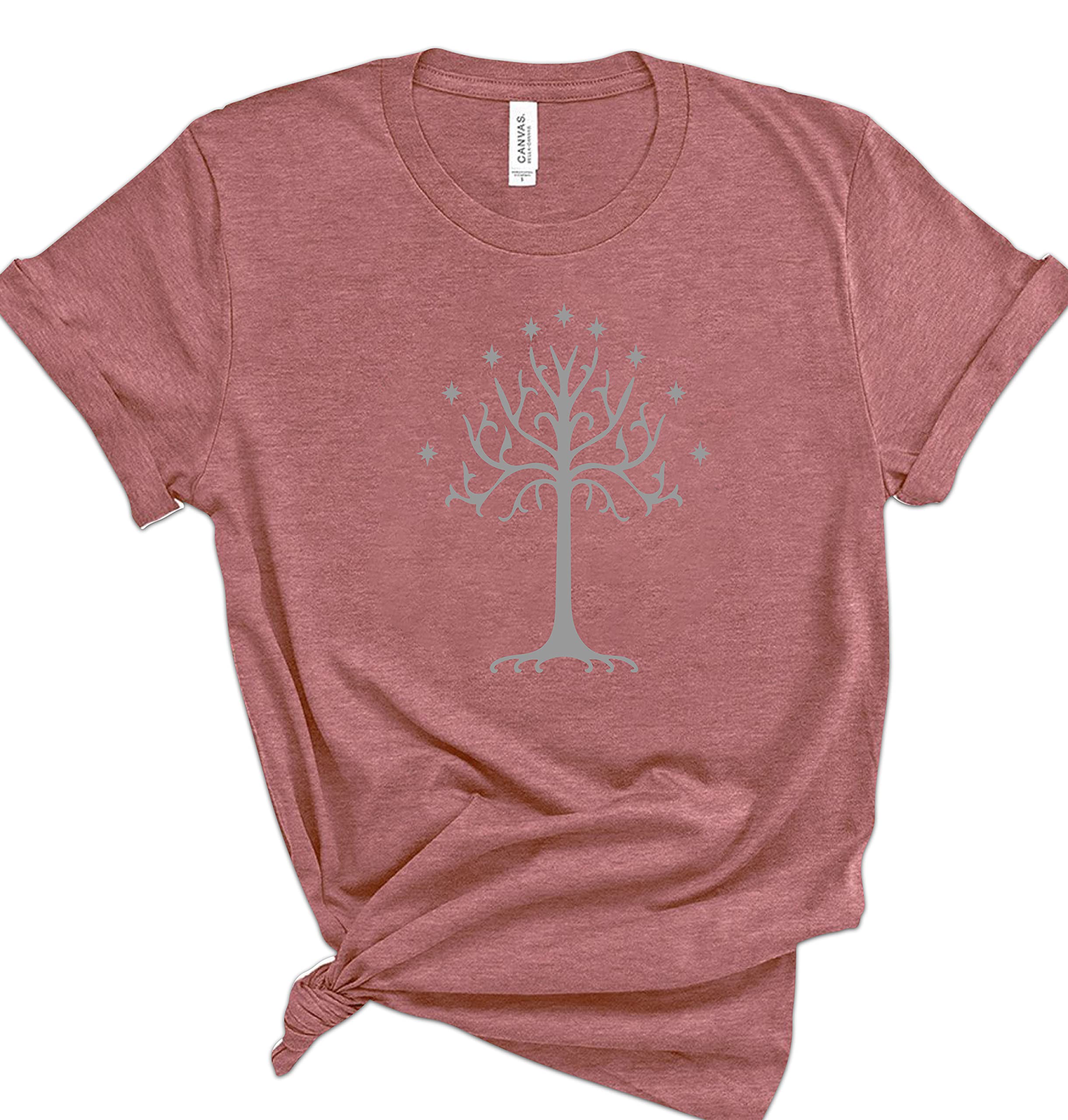 Enchanted Tree Graphic T-Shirt - White Tree Design Unisex Tee for Men & Women | Spiritual Gift Idea | Novelty Ring Shirt with Sleeve Art | Perfect Casual Summer Top for Outdoor Festivals & Yoga Retreats