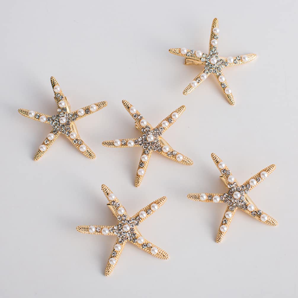 5pcs Pearl Rhinestone Star Hair Clips for Women & Girls
