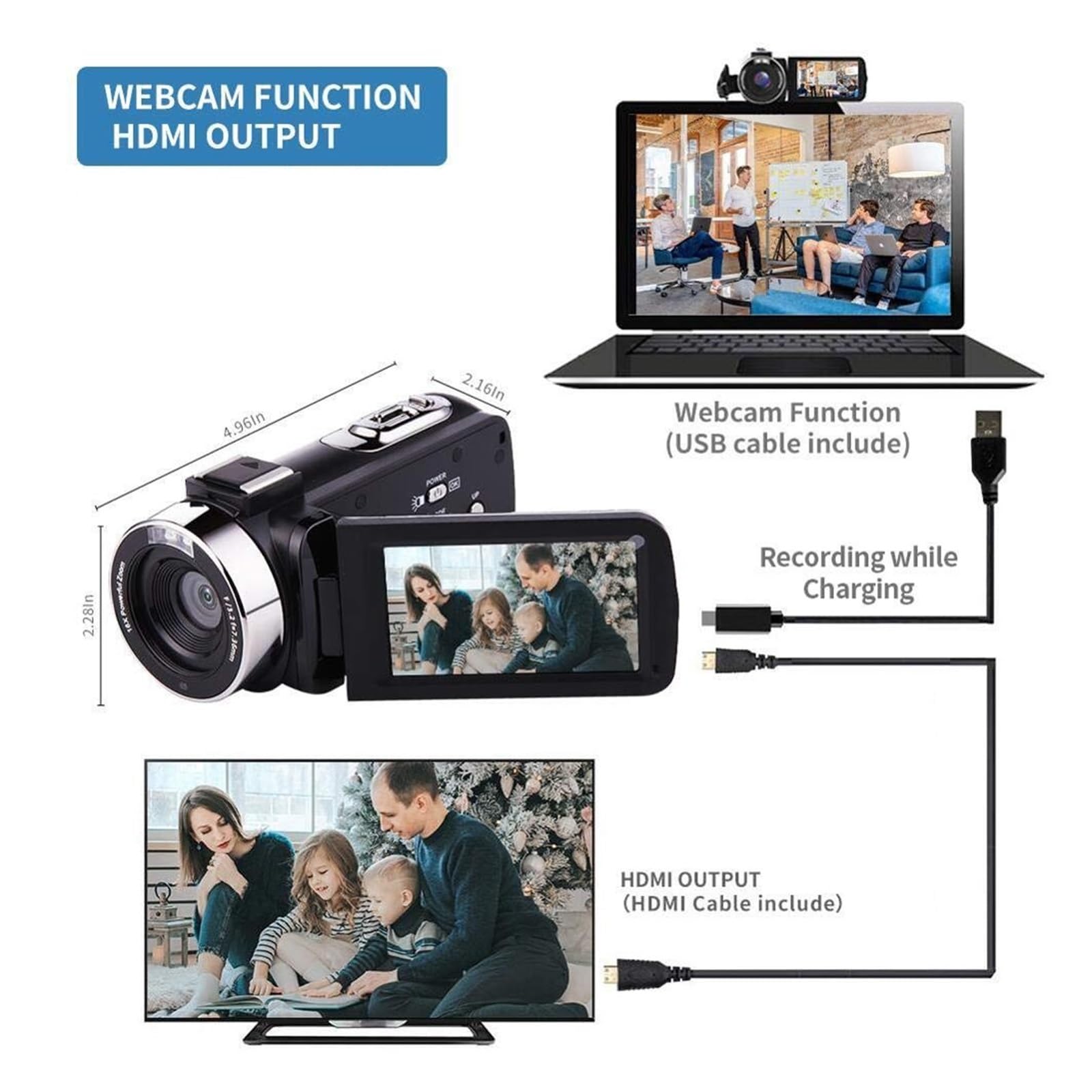 2.7K Vlog Camera with 16X Zoom & Touch Screen - for Outdoor Photography & Selfies (64GB SD Card Included)