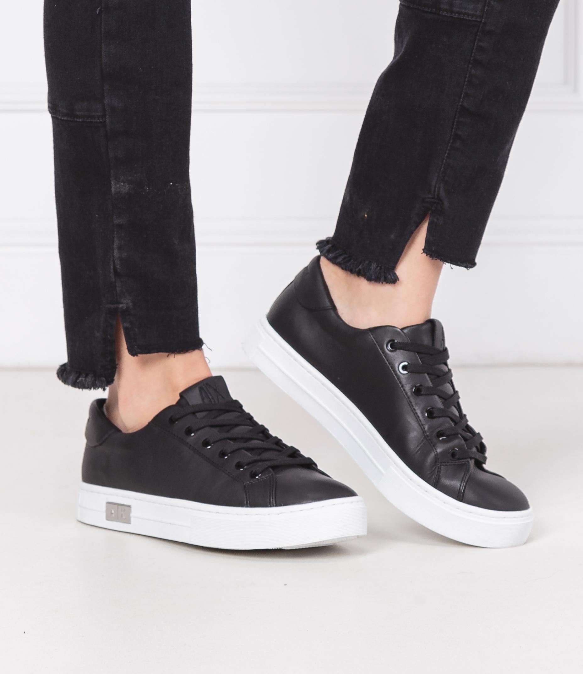 Armani Exchange Women's Leather Shoes in Black & White - Stylish & Comfortable for Casual Wear, Office & Night Out