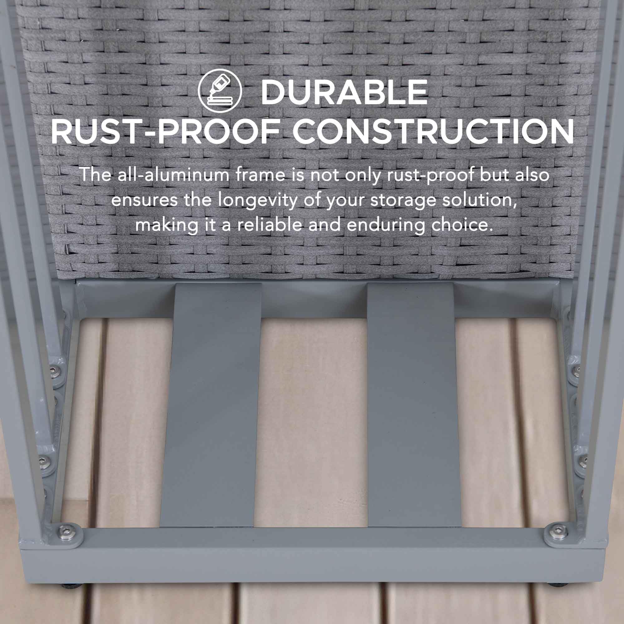**Sunjoy 16-Inch Rust-Proof Aluminum Pool Float Storage Rack – Outdoor Wicker Poolside Organizer for Cushions, Floaties, Noodles & Toys (Grey) – Perfect for Backyard, Poolside & Beach Storage**
