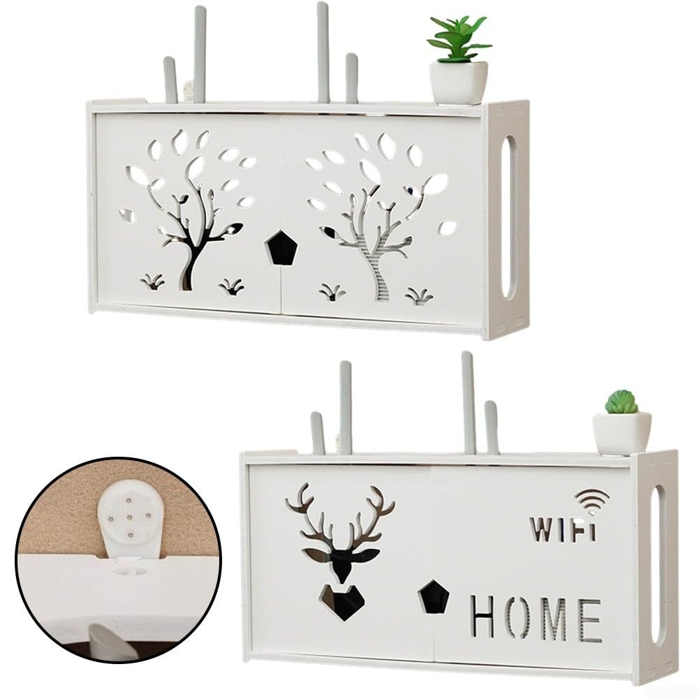 Wall Mounted Storage Box & Router Organizer Shelf - Cable Management Solution for Power Cords & Sockets - Perfect for Home Office & Living Room Organization (White) - Keep Your Space Neat & Tidy