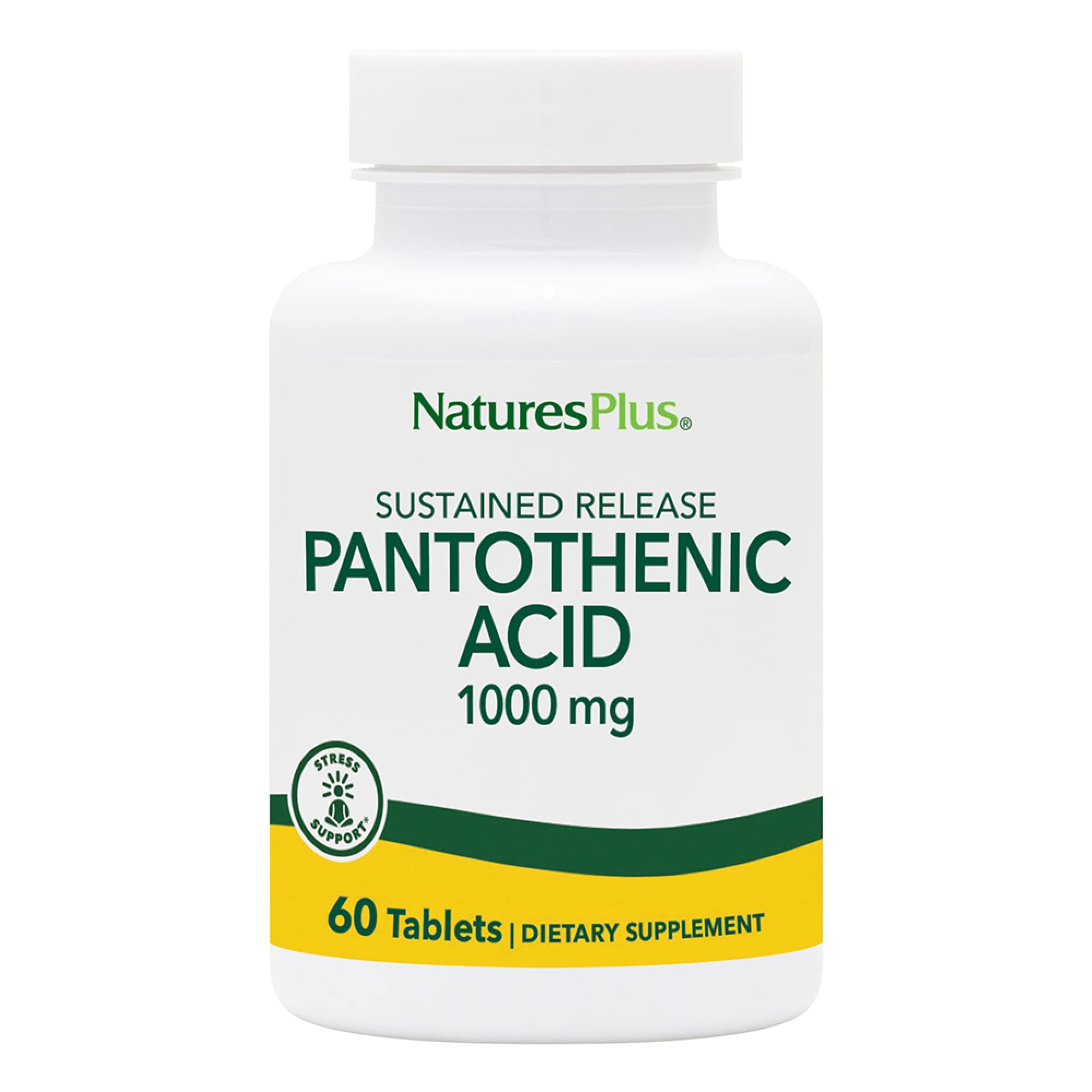NaturesPlus Pantothenic Acid 1000mg - 60 Sustained Release Tablets | High-Potency Vitamin B5 Supplement for Energy & Metabolism Support | Vegetarian, Gluten Free | Perfect for Active Lifestyles & Stress Relief