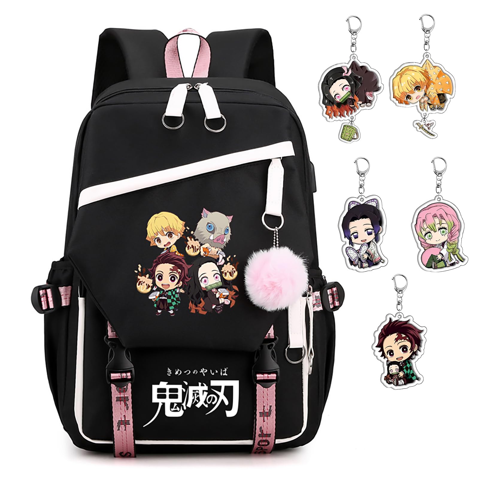Xiokalp 17Inch Anime Backpack with 5 Kawaii Keychains - Lightweight Laptop Backpack for Women, School, Travel & Cosplay | Cute Japanese Style Bookbag for College, Work & Daily Use