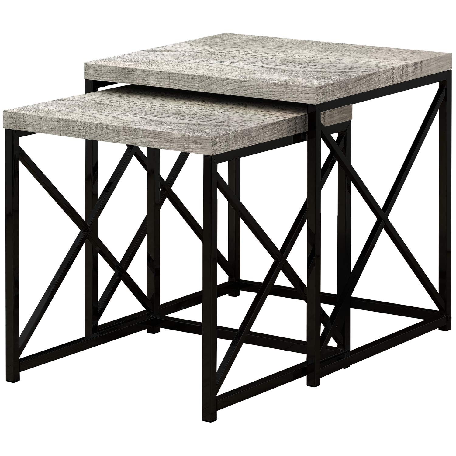 Monarch Specialties 2-Piece Nesting Table Set - Reclaimed Wood Finish in Gray & Black - Perfect for Living Room, Bedroom, or Office Space
