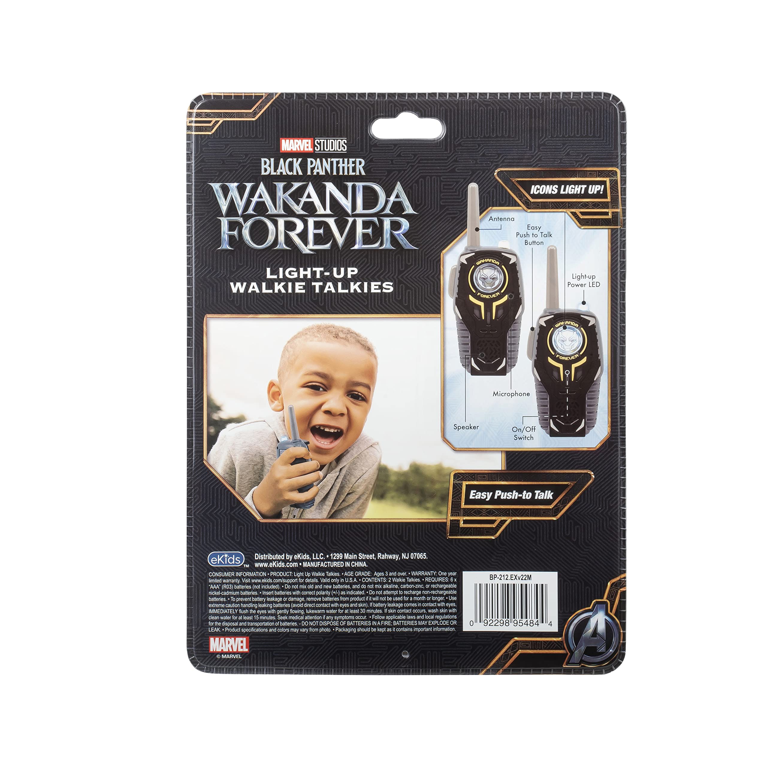 Black Panther Wakanda Forever Kids Walkie Talkies - Static-Free Toy for Boys & Girls Ages 3+ | Indoor & Outdoor Play, Birthday Gifts, Superhero Role Play, Camping Adventures