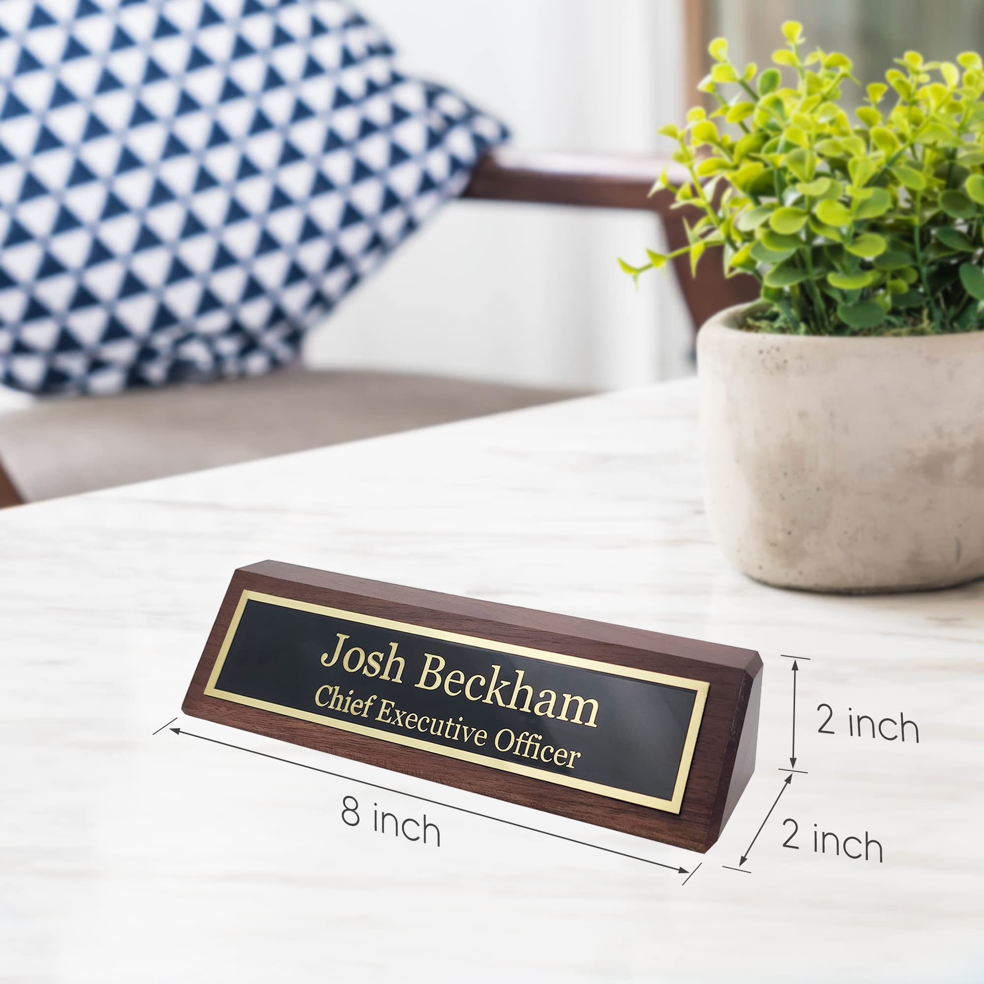 Custom Engraved Walnut Wood Name Plate for Desk - Personalized Office Name Sign (2x8 Inches) | Perfect Gift for Boss, Coworker, Reception & Home Office Decor