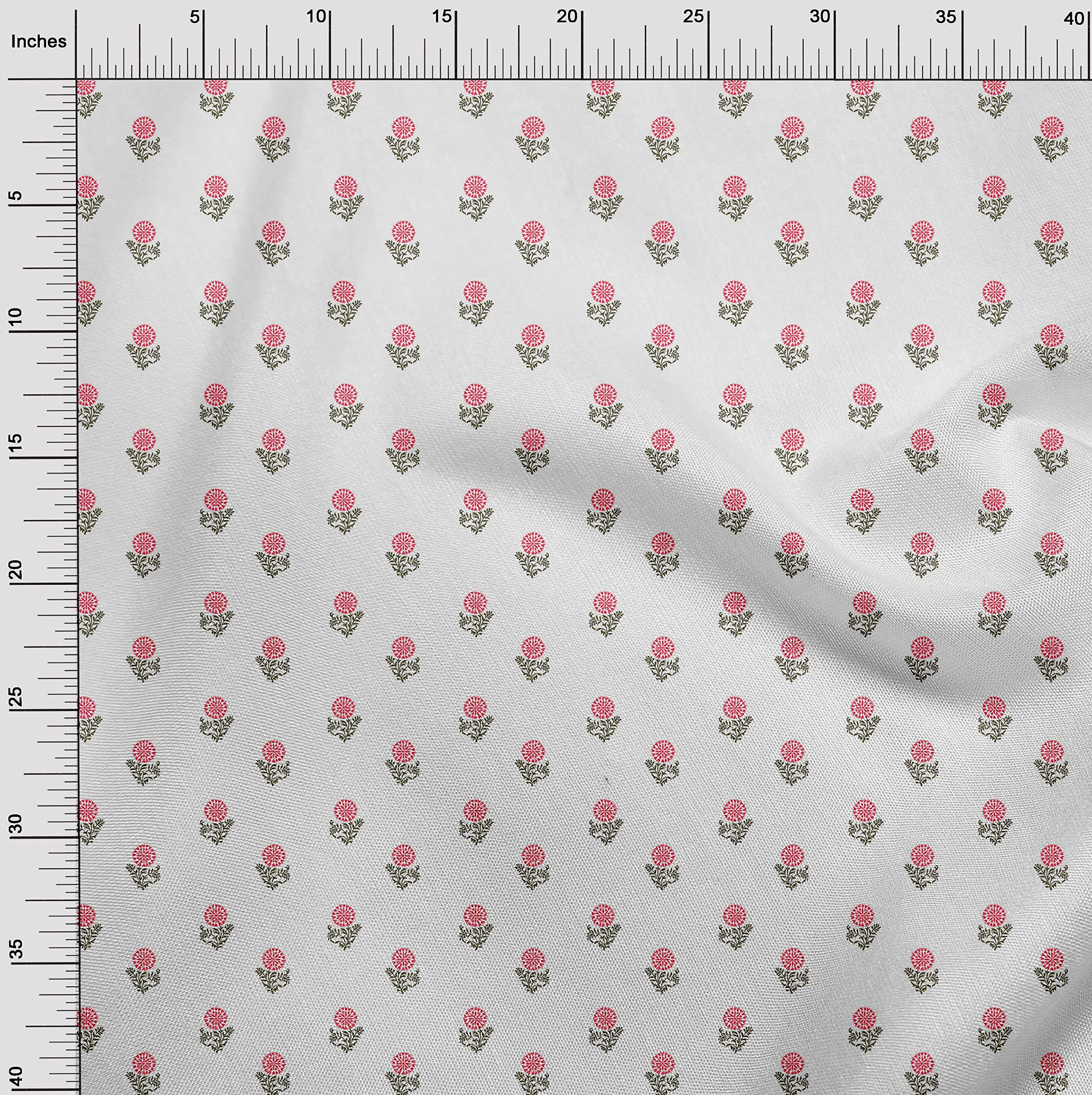oneOone Cotton Flex Pink Asian Floral Print Fabric by The Yard - 40 Inch Wide Soft Dress Material for DIY Clothing, Home Decor & Craft Projects
