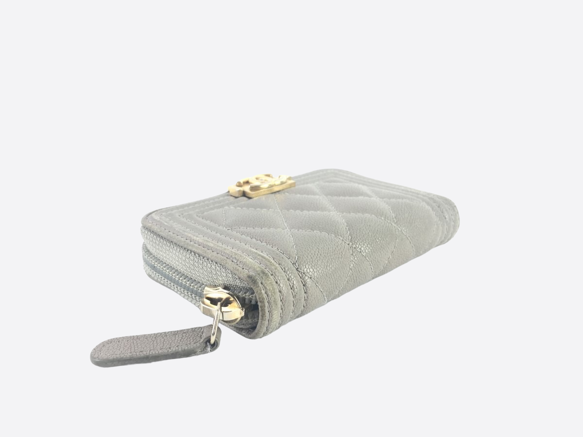 Chanel Grey Caviar Leather Boy Zip Around Coin Purse | Luxury Designer Wallet for Women | Perfect for Everyday Use & Special Occasions