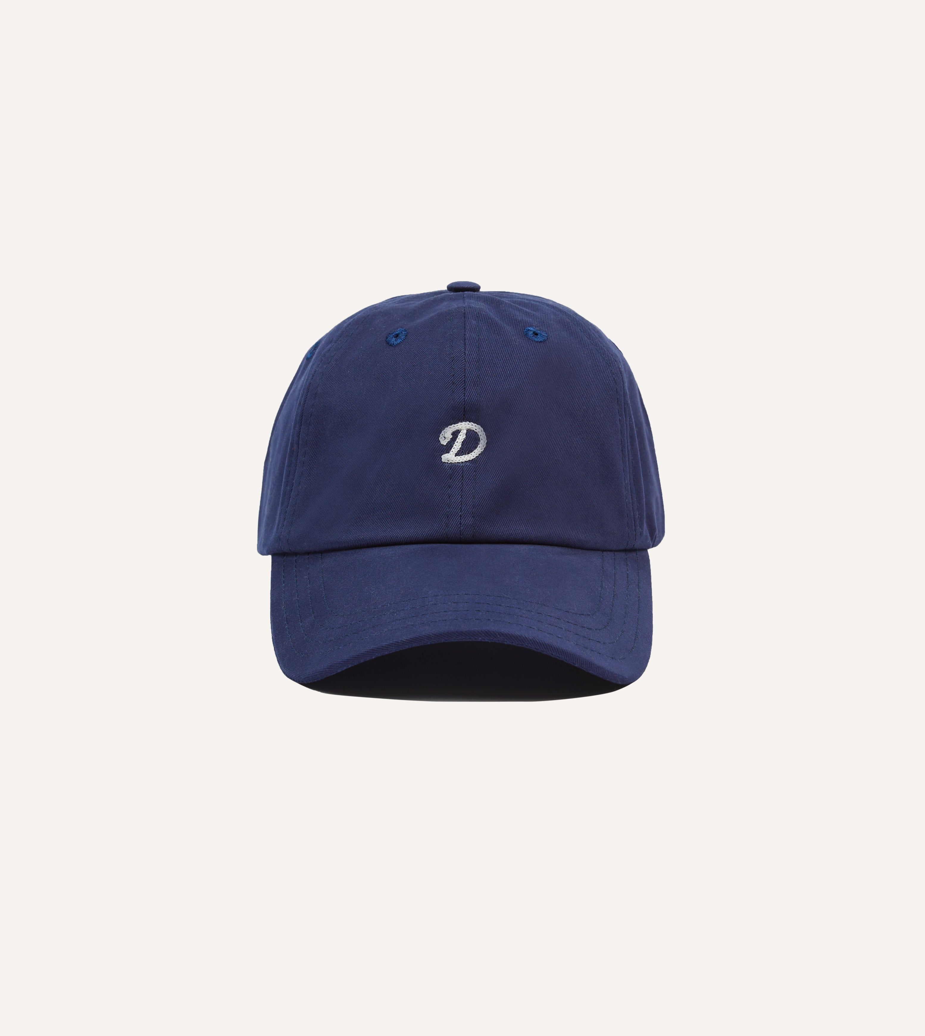 Navy Blue Chainstitch 'D' Cotton Twill Baseball Cap for Men - Vintage Style Adjustable Dad Hat for Casual Wear & Outdoor Activities